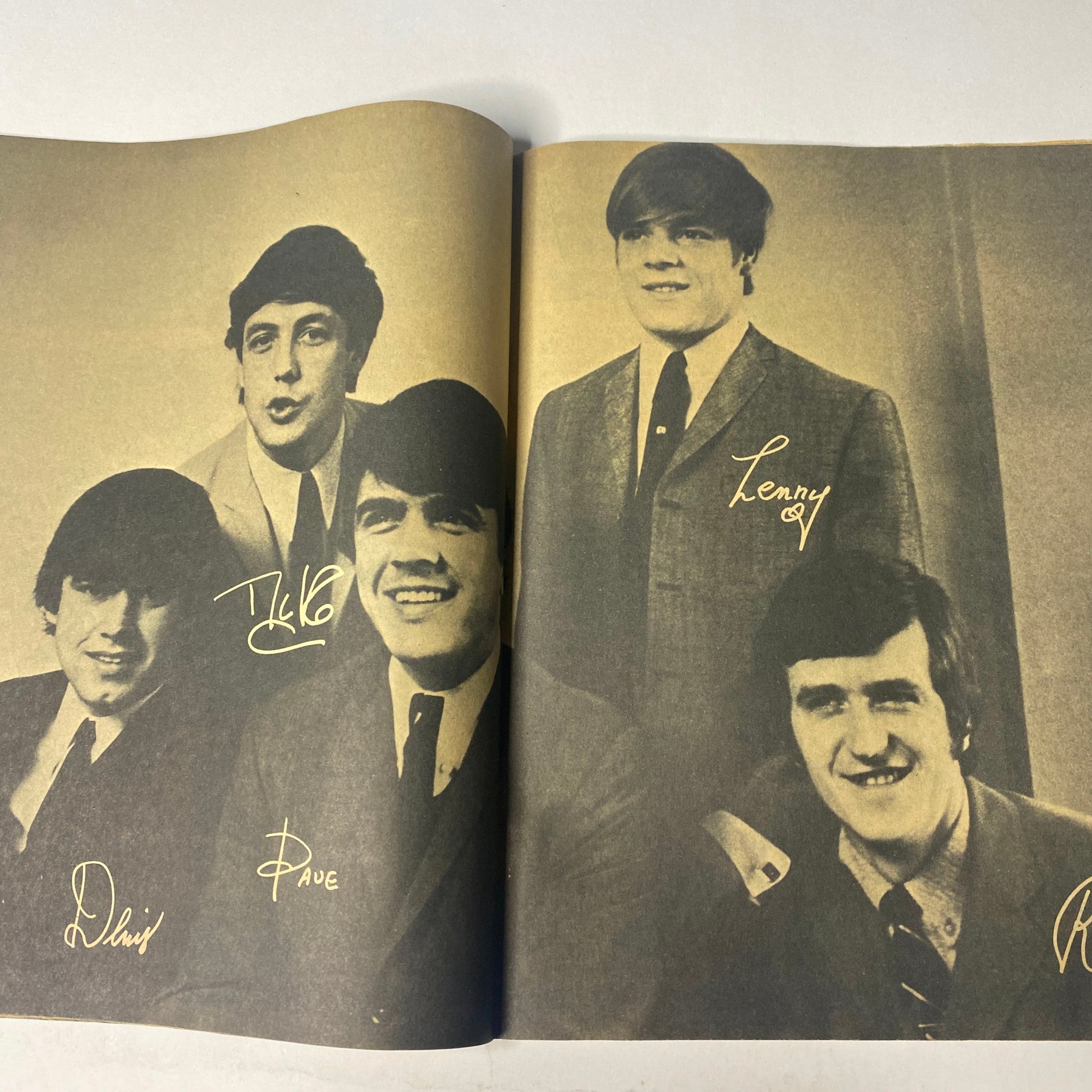 A group photo from 16 Magazine May 1965 Vol 6 No. 12 featuring a popular music group, highlighting the music scene of the 1960s.