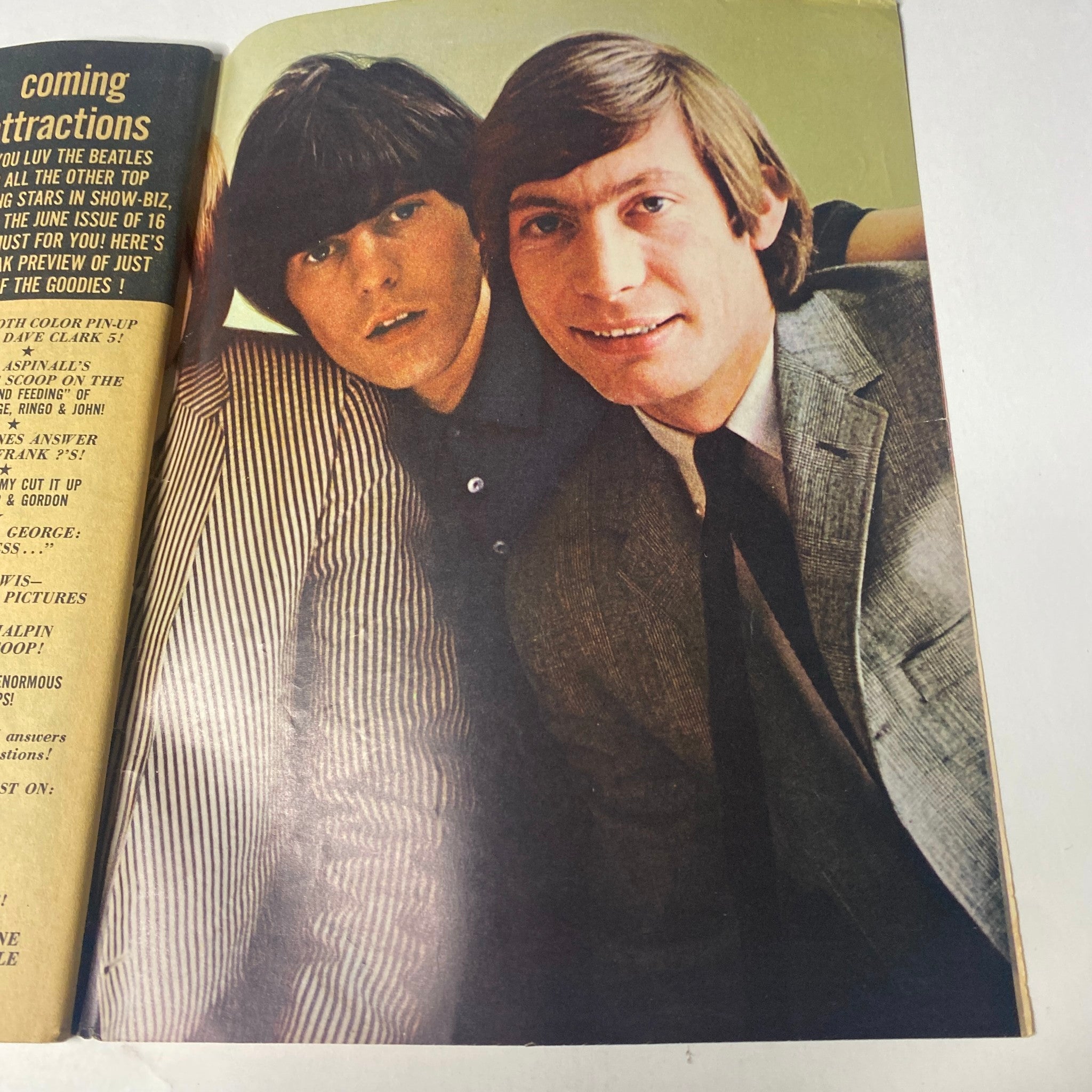 Another image from 16 Magazine May 1965 Vol 6 No. 12 displaying a close-up of music artists, portraying the vibrant atmosphere of the era.