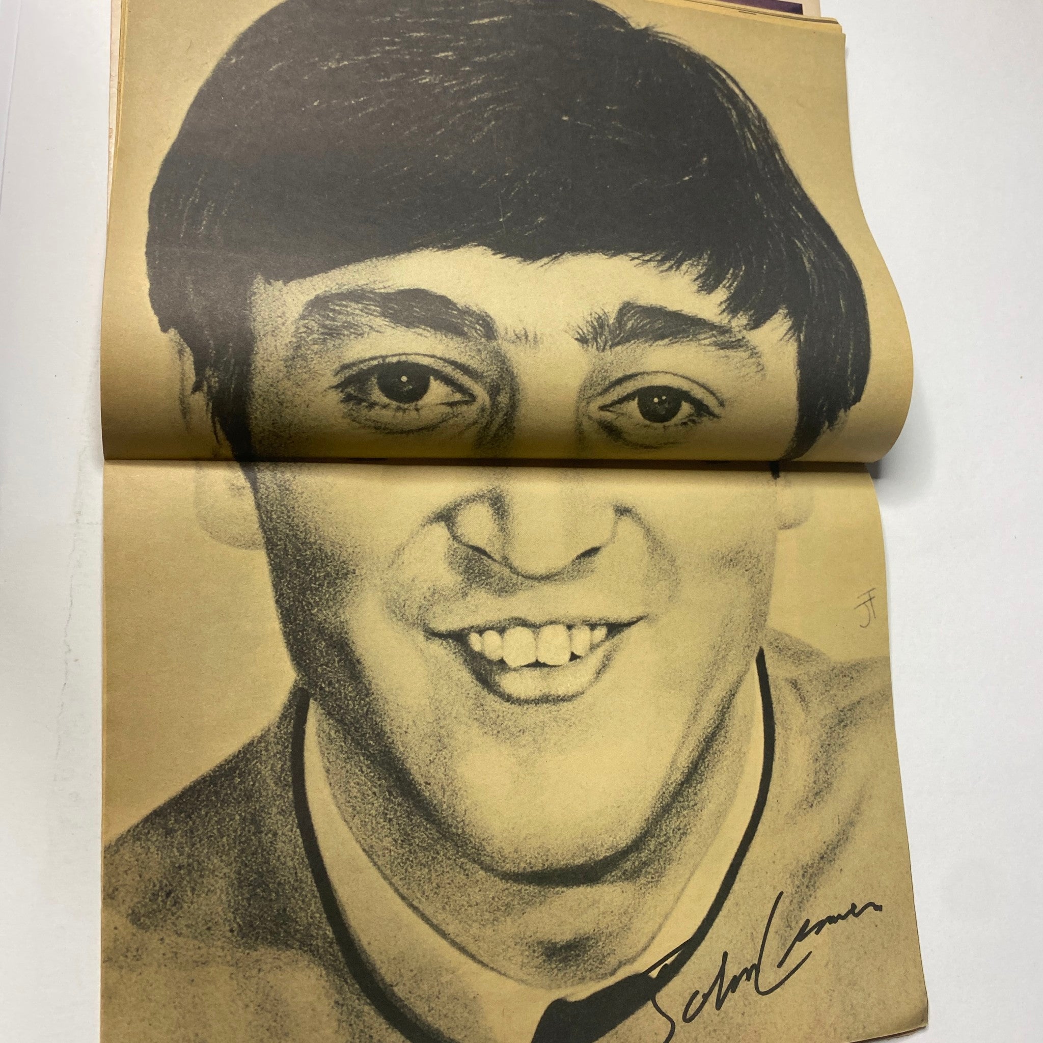Illustration of John Lennon from 16 Magazine March 1965, featuring a stylized, hand-drawn likeness.