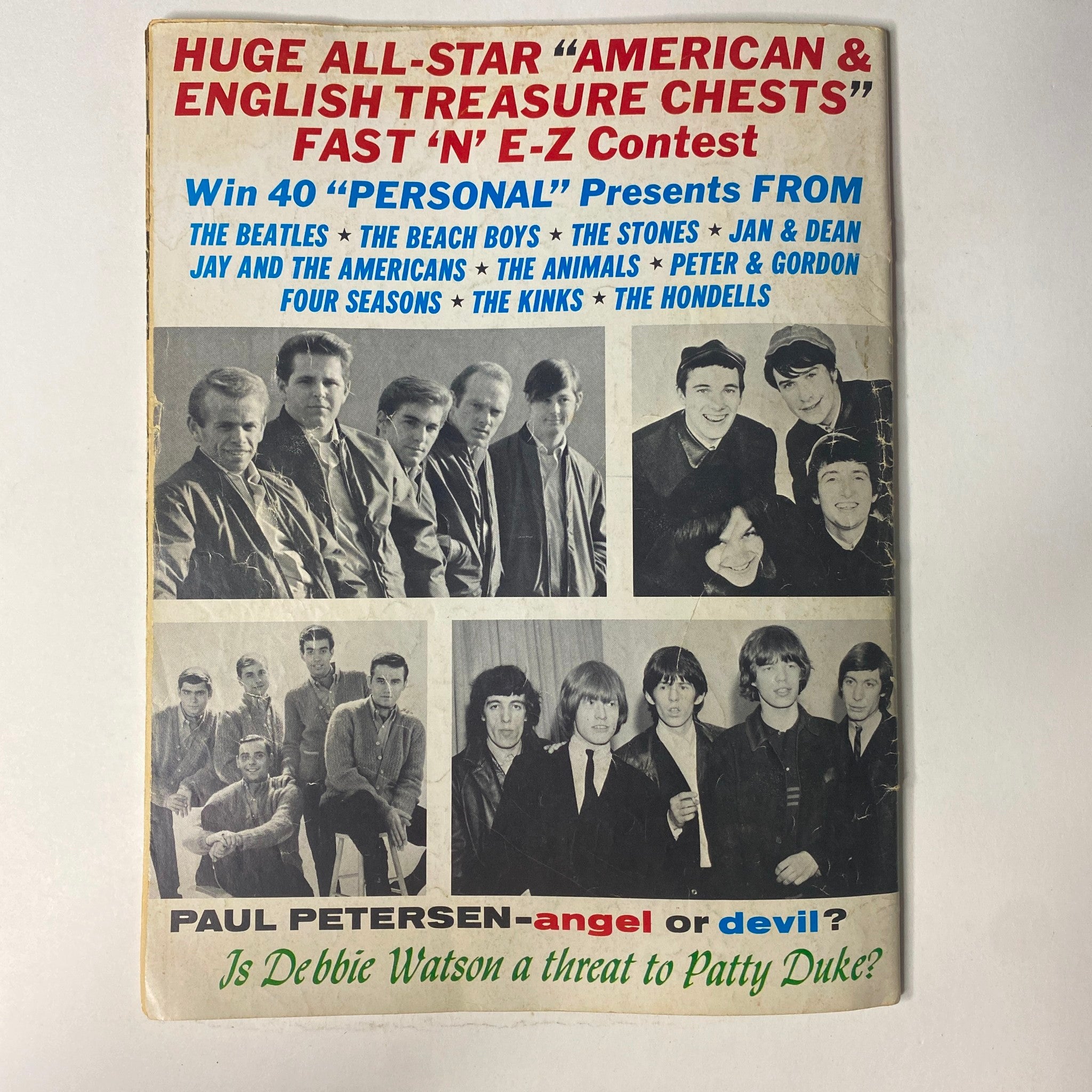 Cover of 16 Magazine February 1965 Vol 6 No. 9 featuring The Beatles, with an advertisement for a contest to win prizes and mention of other popular artists like The Beach Boys and The Rolling Stones.