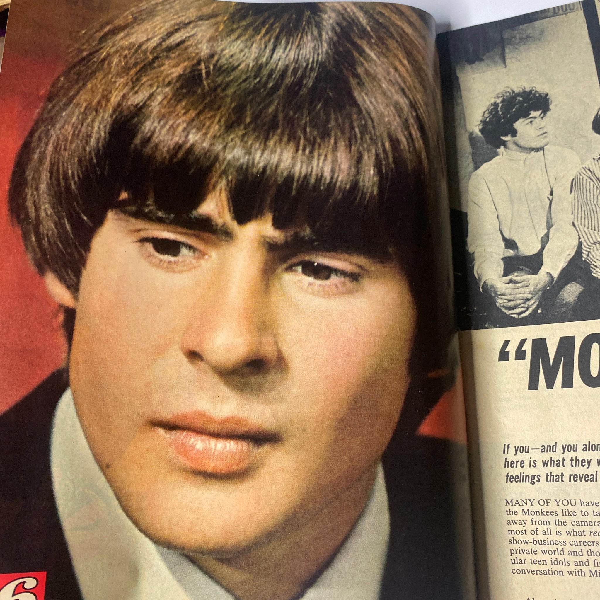 Close-up image of Mark Lindsay from 16 Magazine January 1968 Vol 9 No. 8 showcasing his hairstyle and magazine feature.