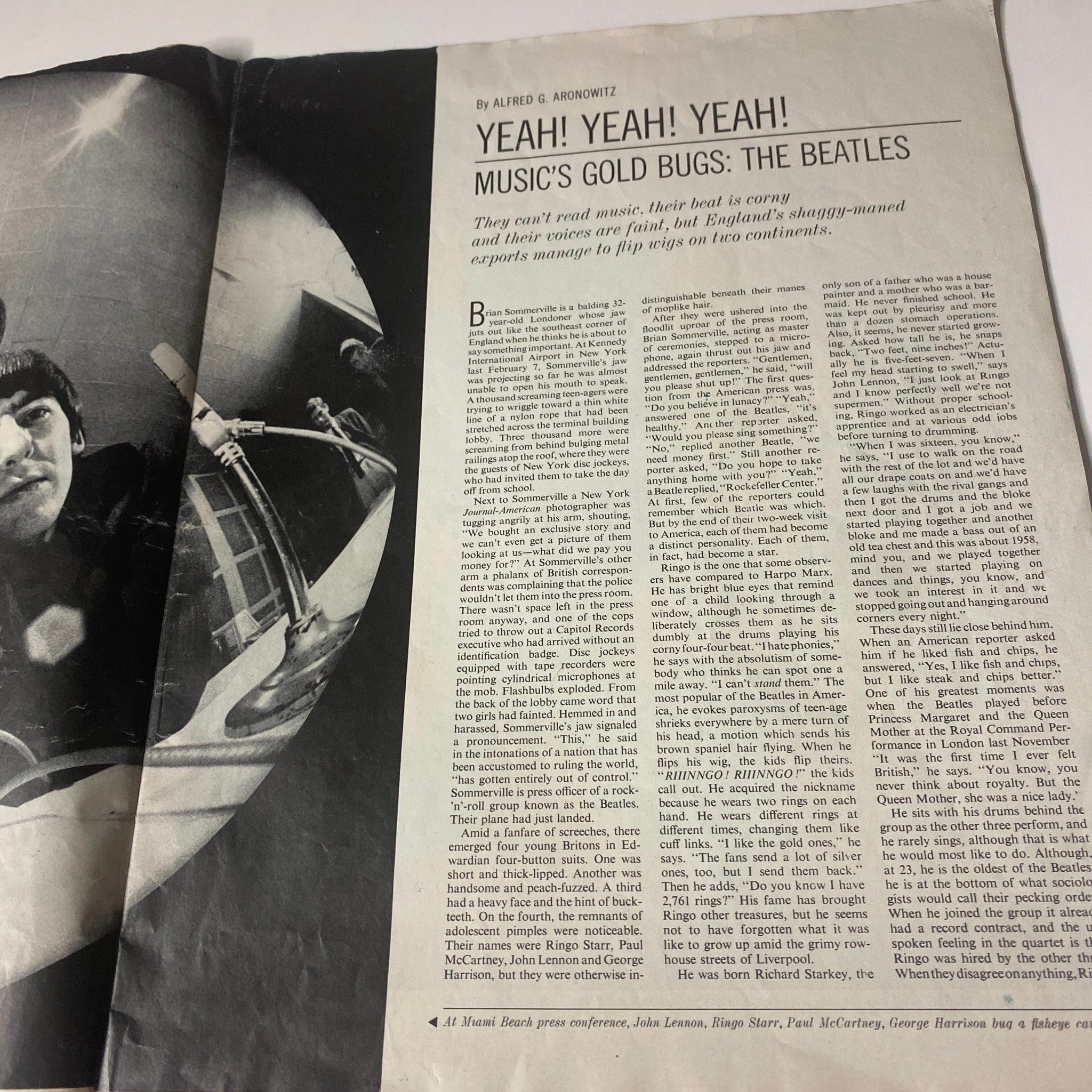 Article titled 'Yeah! Yeah! Yeah! Music's Gold Bugs: The Beatles' from The Saturday Evening Post March 21, 1964 highlighting discussions on the band's influence and popularity.