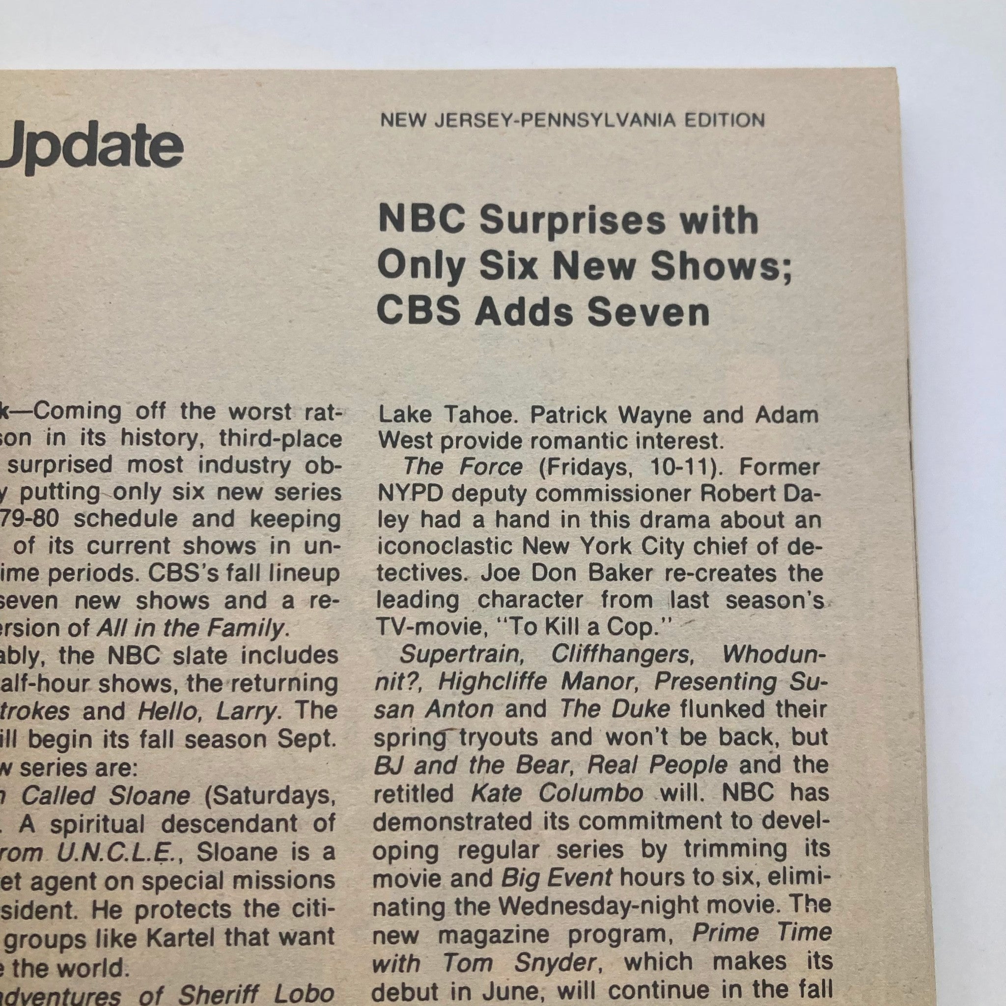 Inside page of TV Guide Magazine May 12, 1979 highlighting television programming updates for the New Jersey-Pennsylvania edition, including news on NBC's fall lineup and new shows.