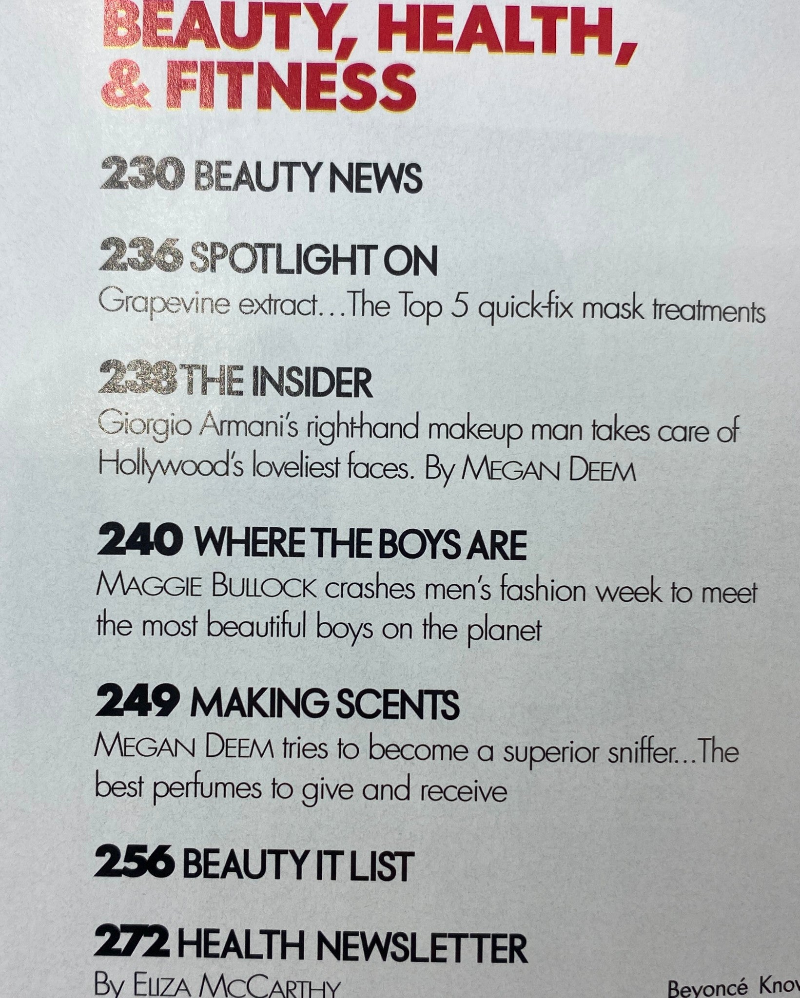 Interior page of Elle Magazine December 2006 highlighting beauty and health features including quick-fix mask treatments.