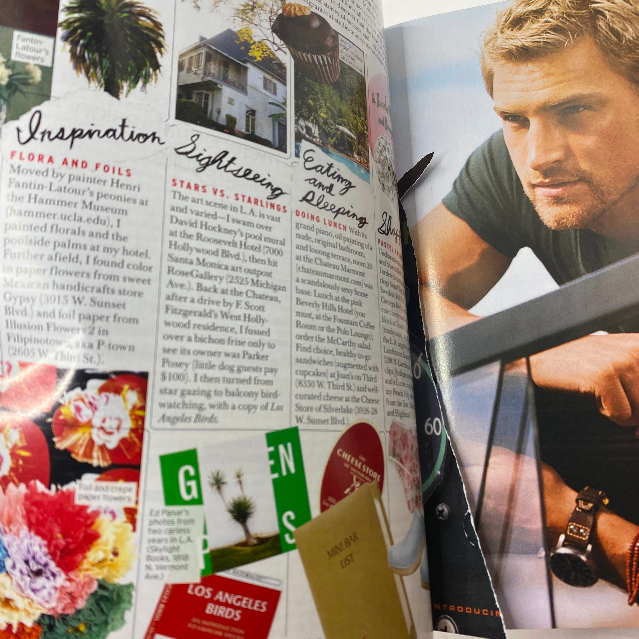 Inside view of Elle Magazine November 2007 featuring articles on inspiration, sightseeing, and dining, showcasing lifestyle trends from the late 2000s.