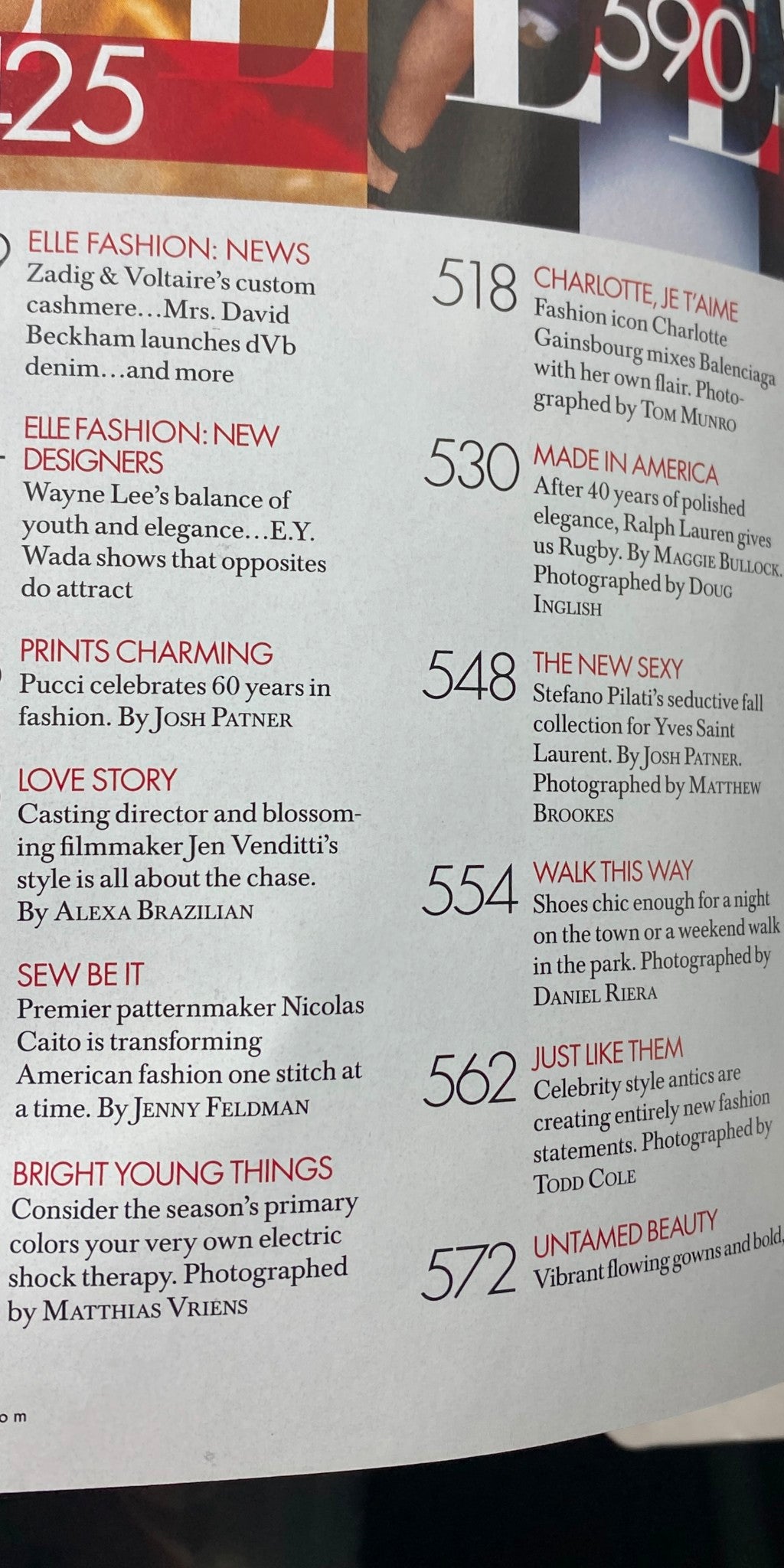Inside page of Elle Magazine September 2007, featuring fashion highlights including modern designers and editorial content.