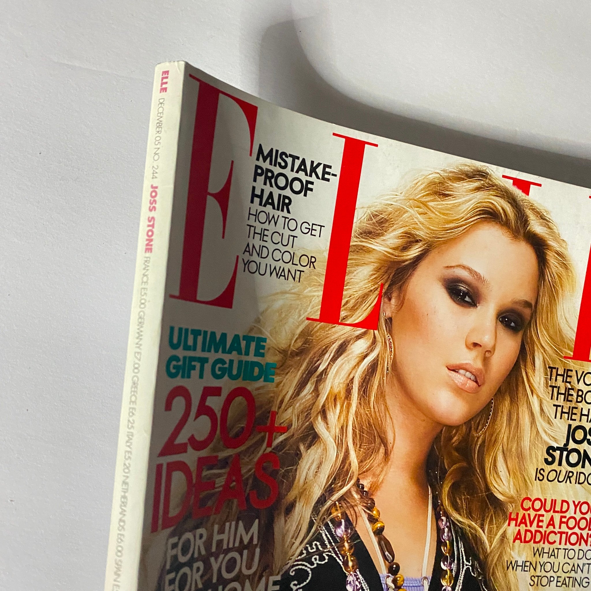 Elle Magazine December 2005 cover featuring Joss Stone, highlighting hair care tips and fashion guides.