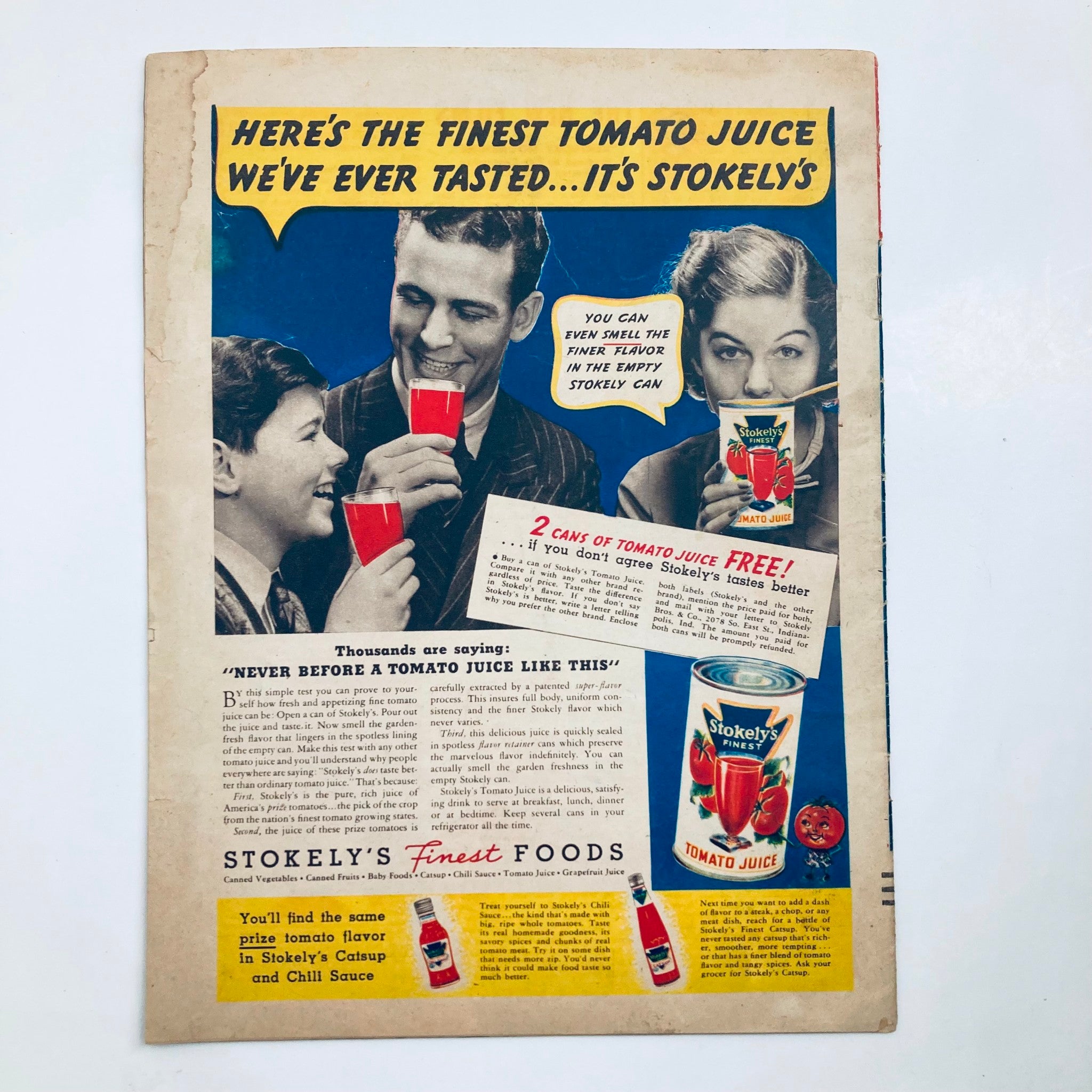 Advertisement page from VTG The Family Circle Magazine June 10, 1938 promoting Stokely's tomato juice with a colorful layout and images of people enjoying the product.