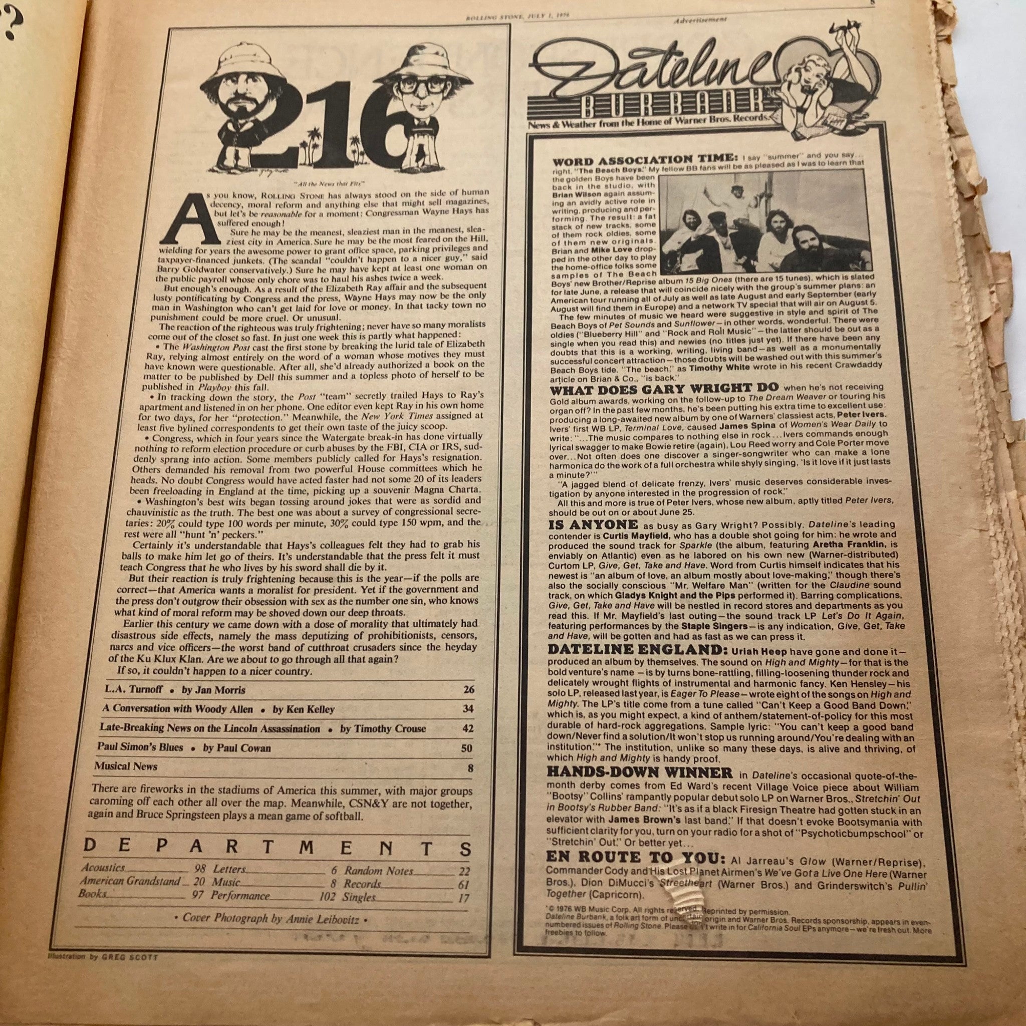 Inside page of the VTG Rolling Stone Magazine July 1, 1976 Issue 216, showcasing articles and column layout, highlighting features of the era.