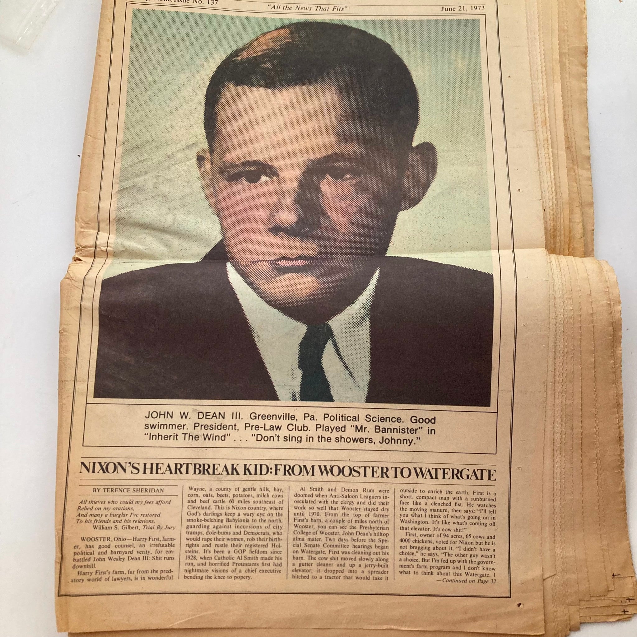 Image from VTG Rolling Stone Magazine June 21 1973 Issue 137 featuring John W. Dean III, showcasing political commentary from the era.