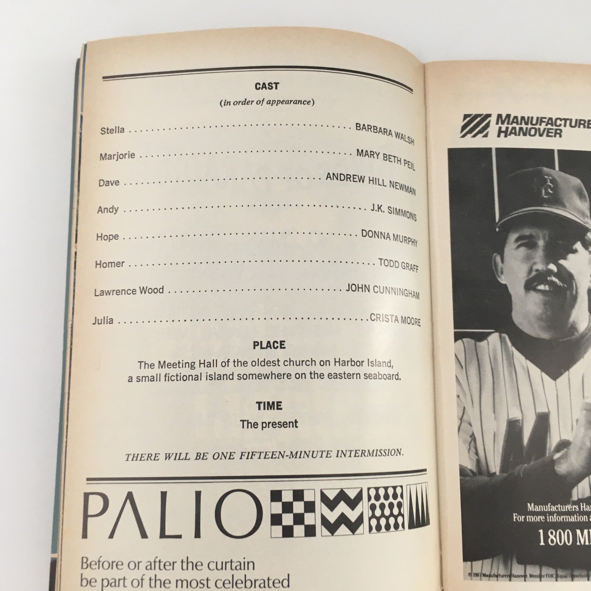 Cast list page from the 1987 Playbill for Birds of Paradise with character names and performances.