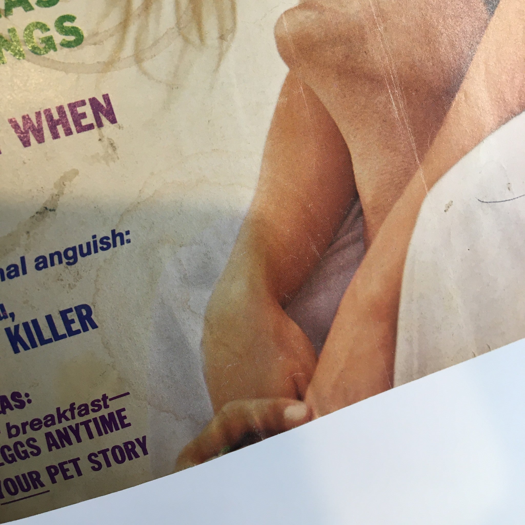 Close-up of the cover of True Confessions Magazine January 1976, featuring the title 'Our Angel Has Patched Wings' and showcasing the magazine's vintage design.