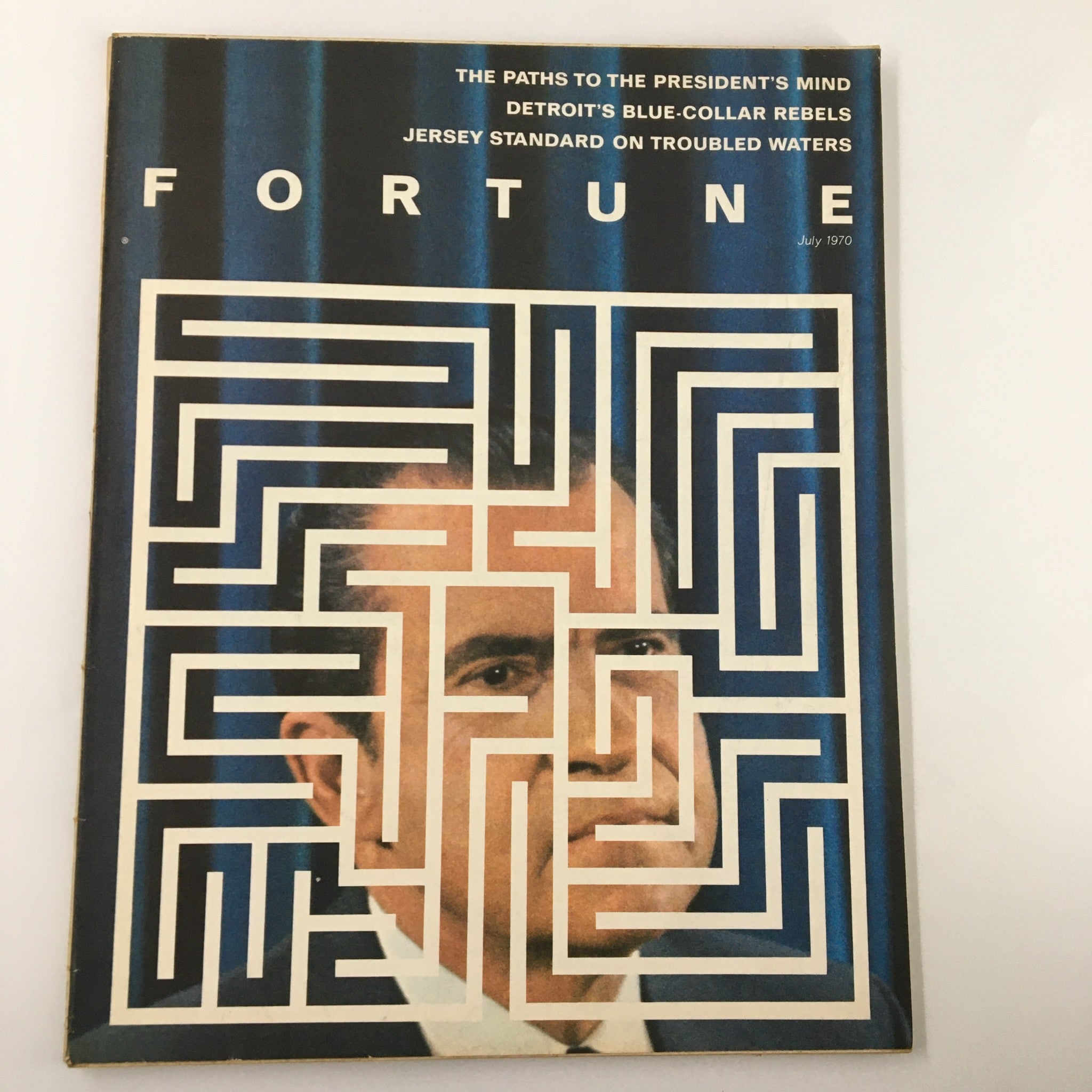 Cover of VTG Fortune Magazine July 1970 featuring a visual design overlay with Richard Nixon's image, highlighting the issue's focus on Nixon's Personal White House.