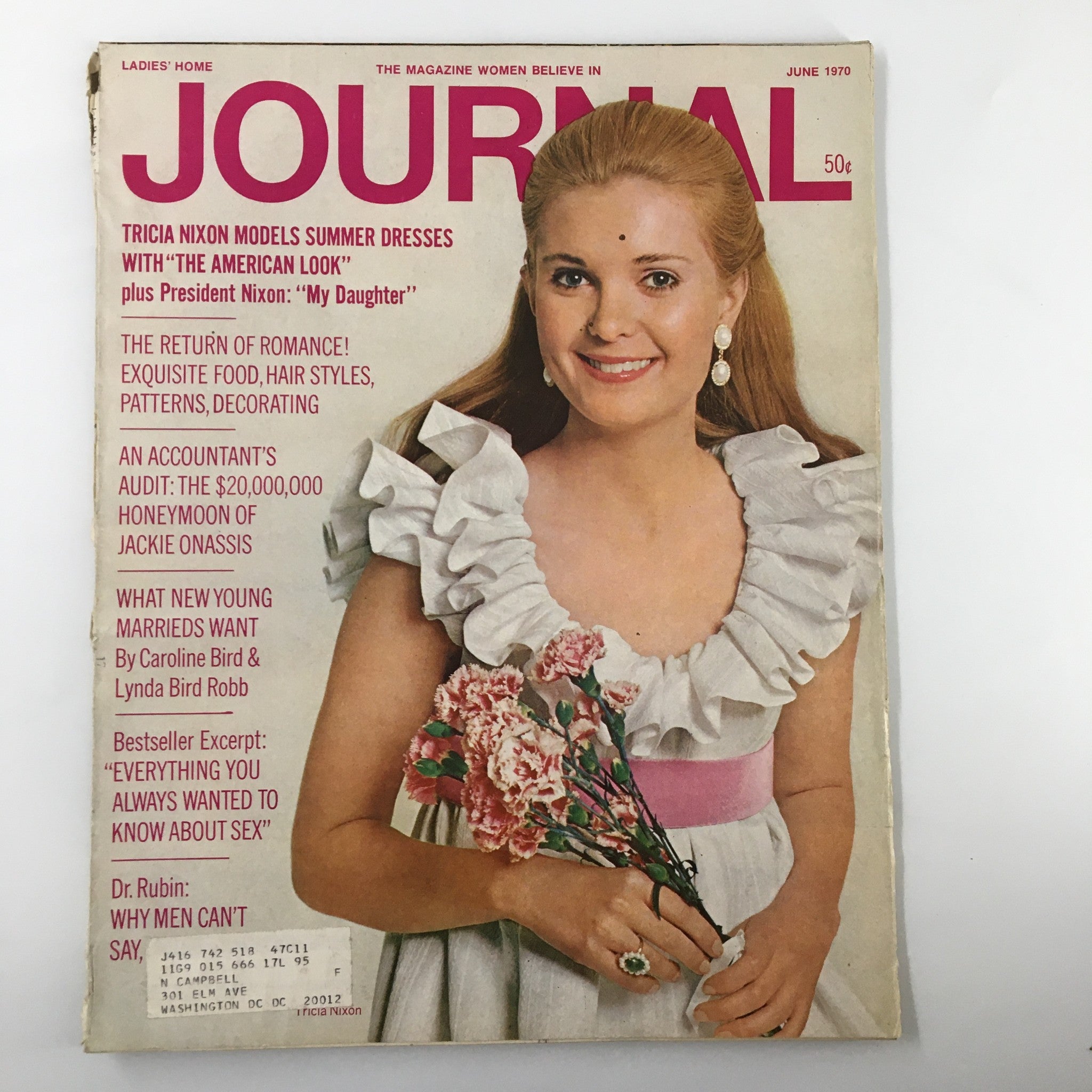 Ladies' Home Journal Magazine June 1970 featuring Tricia Nixon modeling summer dresses with floral embellishments on the cover.