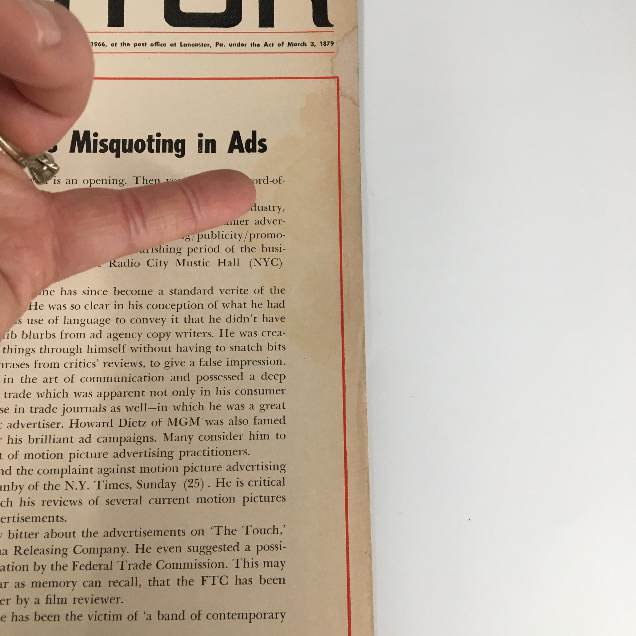Cover of International Motion Picture Exhibitor Magazine from July 28, 1971, featuring an article about misquoting in advertisements. The cover displays vintage typography and highlights insights into film industry advertising practices of the early '70s.