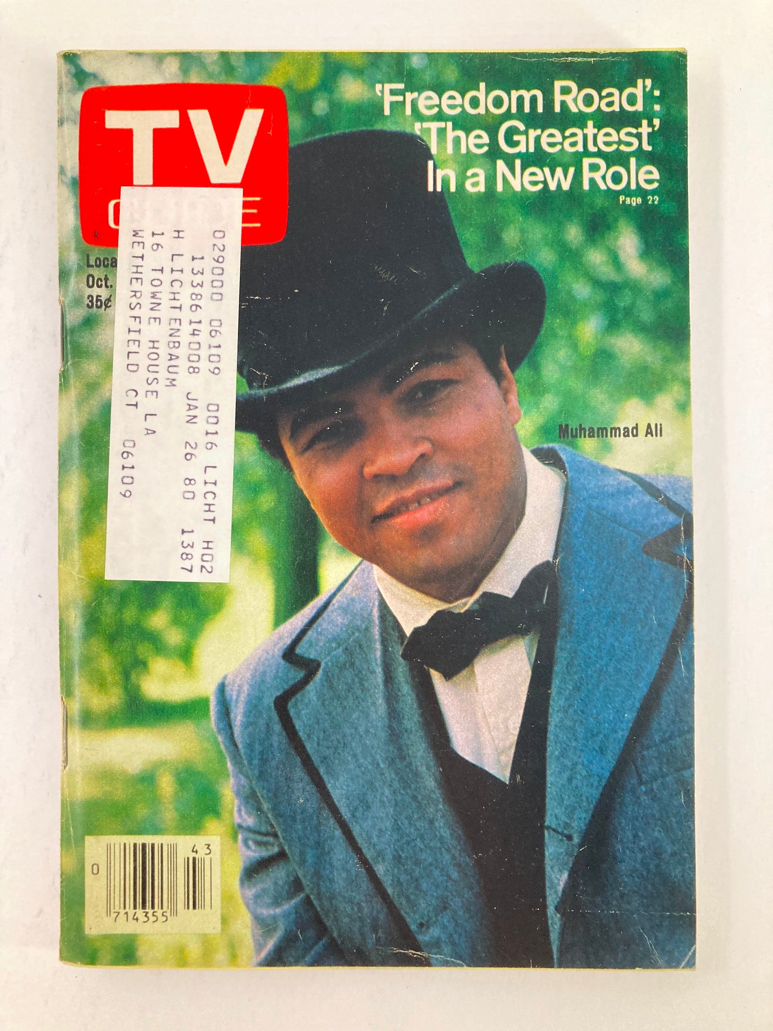 Cover of TV Guide Magazine October 27, 1979, Issue #1387 featuring Muhammad Ali in a formal suit with a bowtie, highlighting his role in 'Freedom Road.'