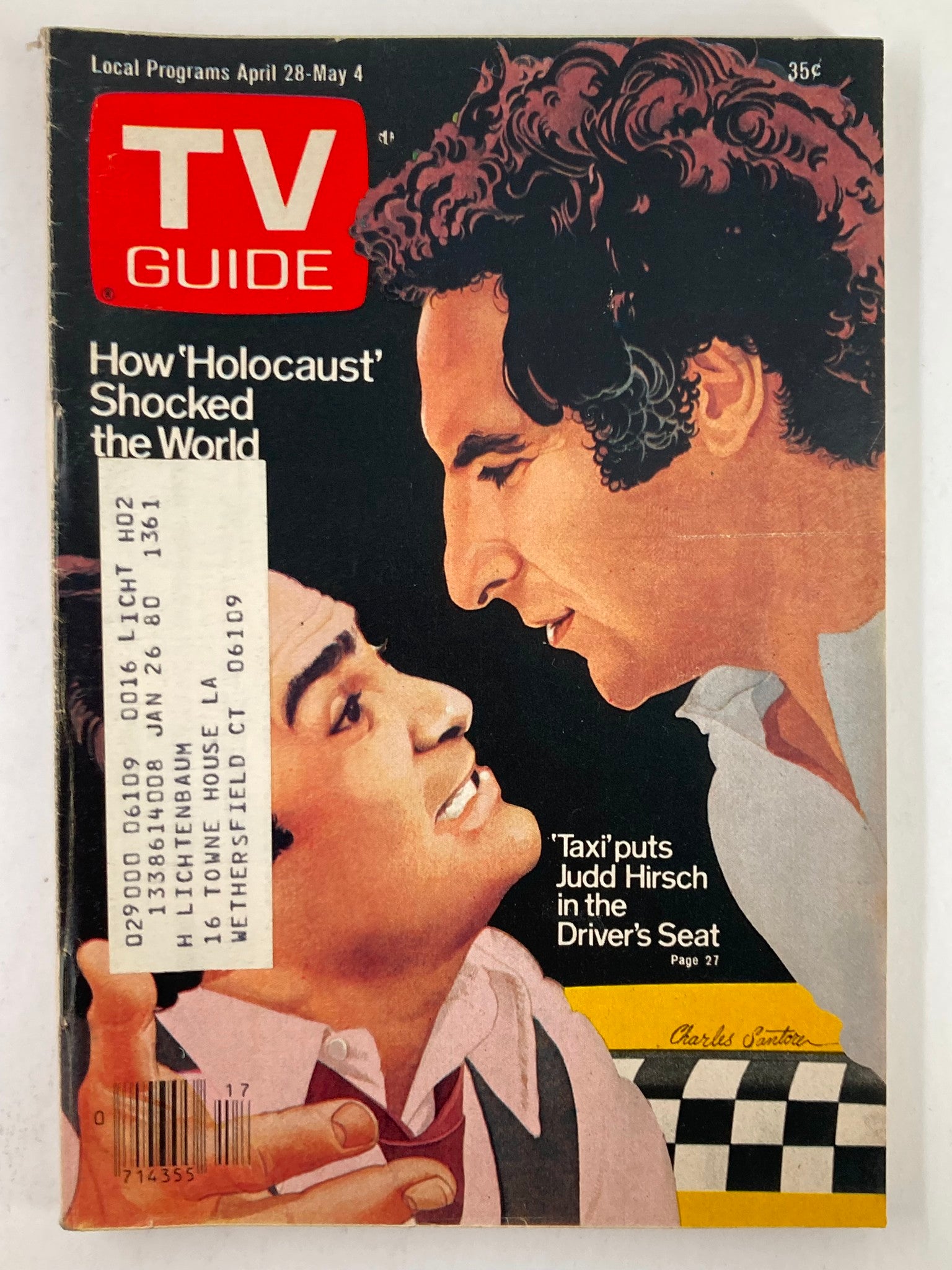 Cover of TV Guide Magazine dated April 28, 1979, featuring Danny De Vito and Judd Hirsch, highlighting the impact of the series 'Taxi'.