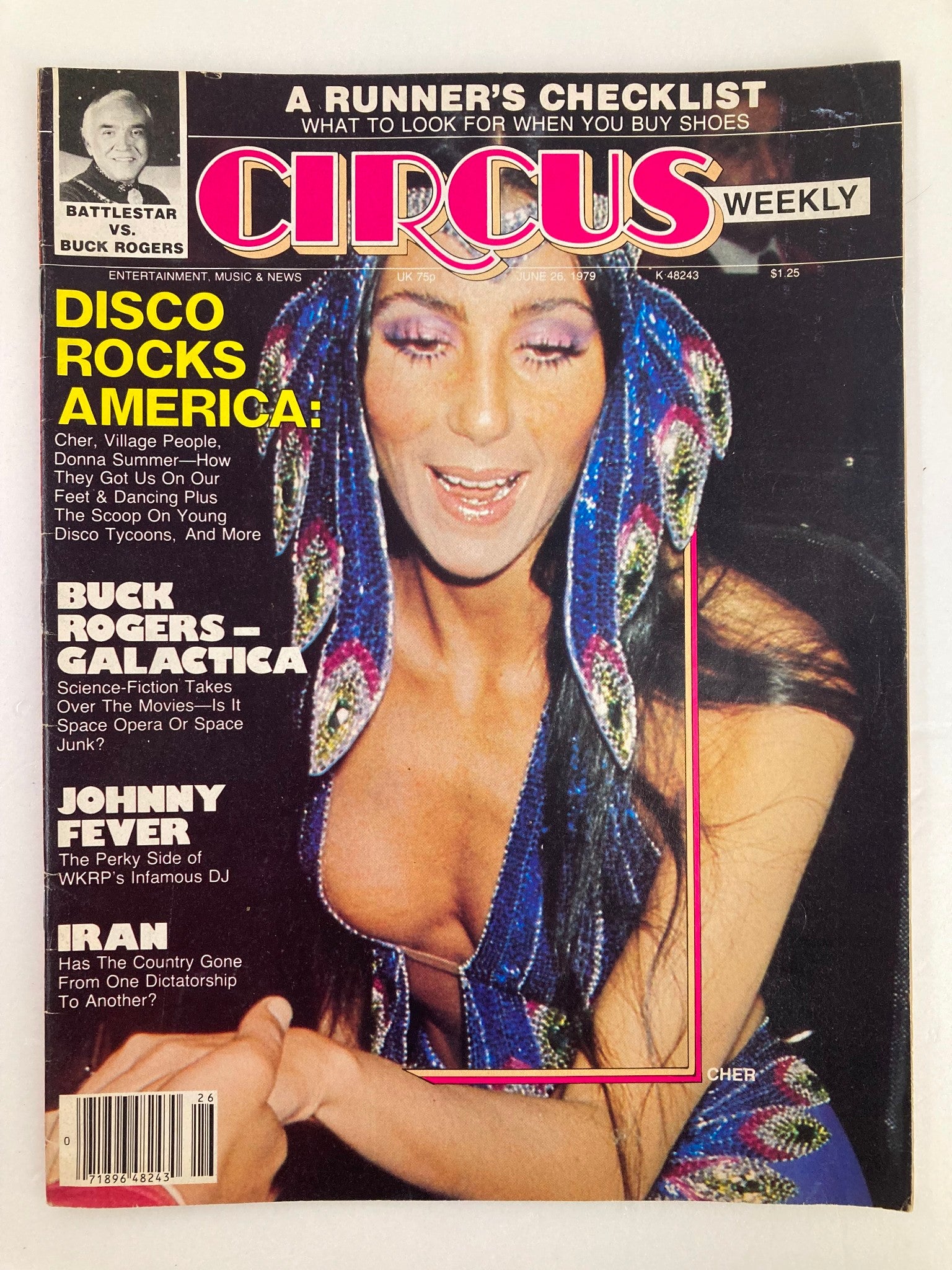 Cover of VTG Circus Weekly Magazine from June 26, 1979 featuring Cher and Donna Summer, showcasing 'Disco Rocks America' headline.