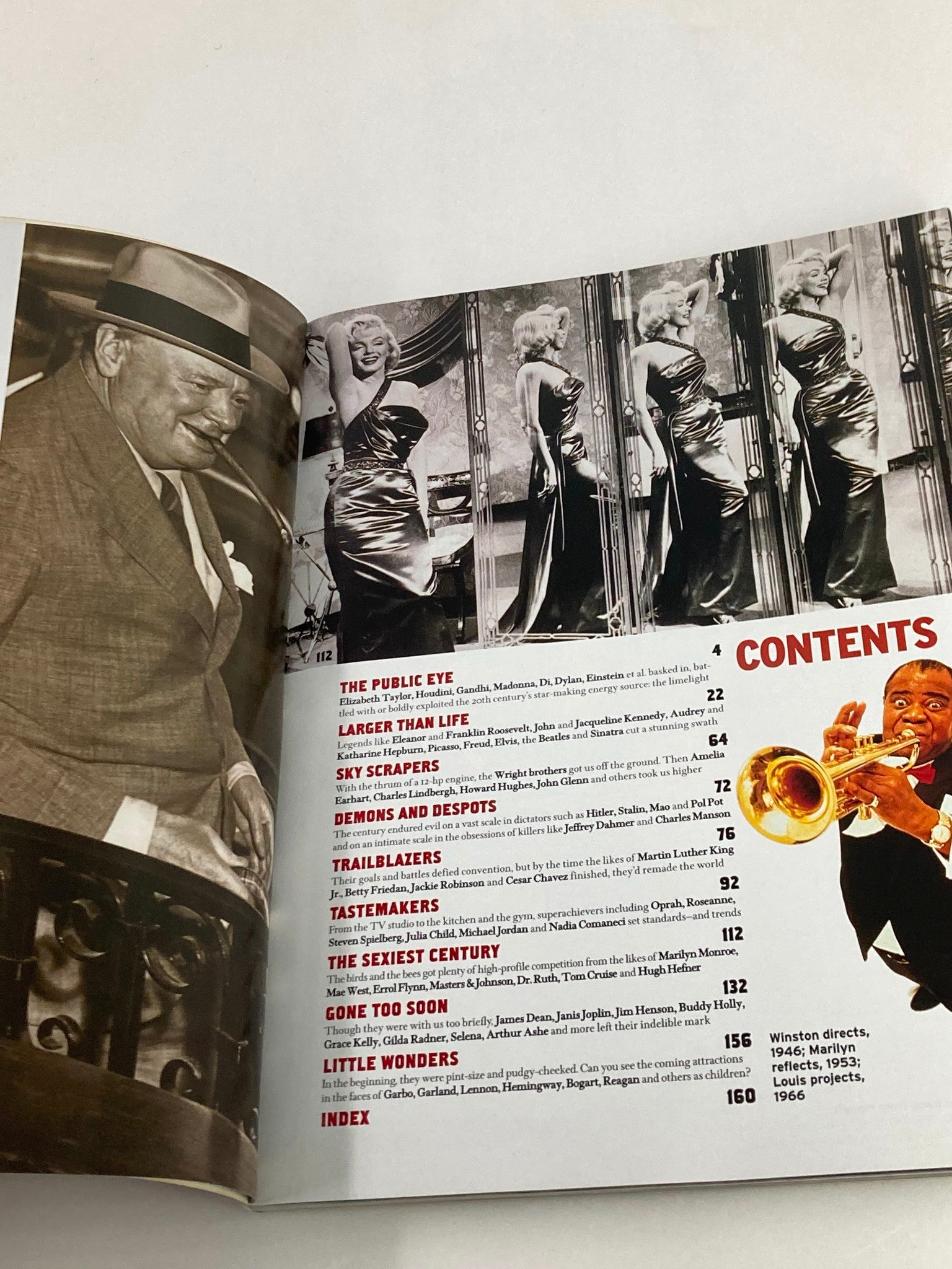 Inside pages of People Weekly Magazine 1998: The Most Intriguing People of the Century, showing the table of contents with notable sections including 'The Public Eye' and 'Larger Than Life'.