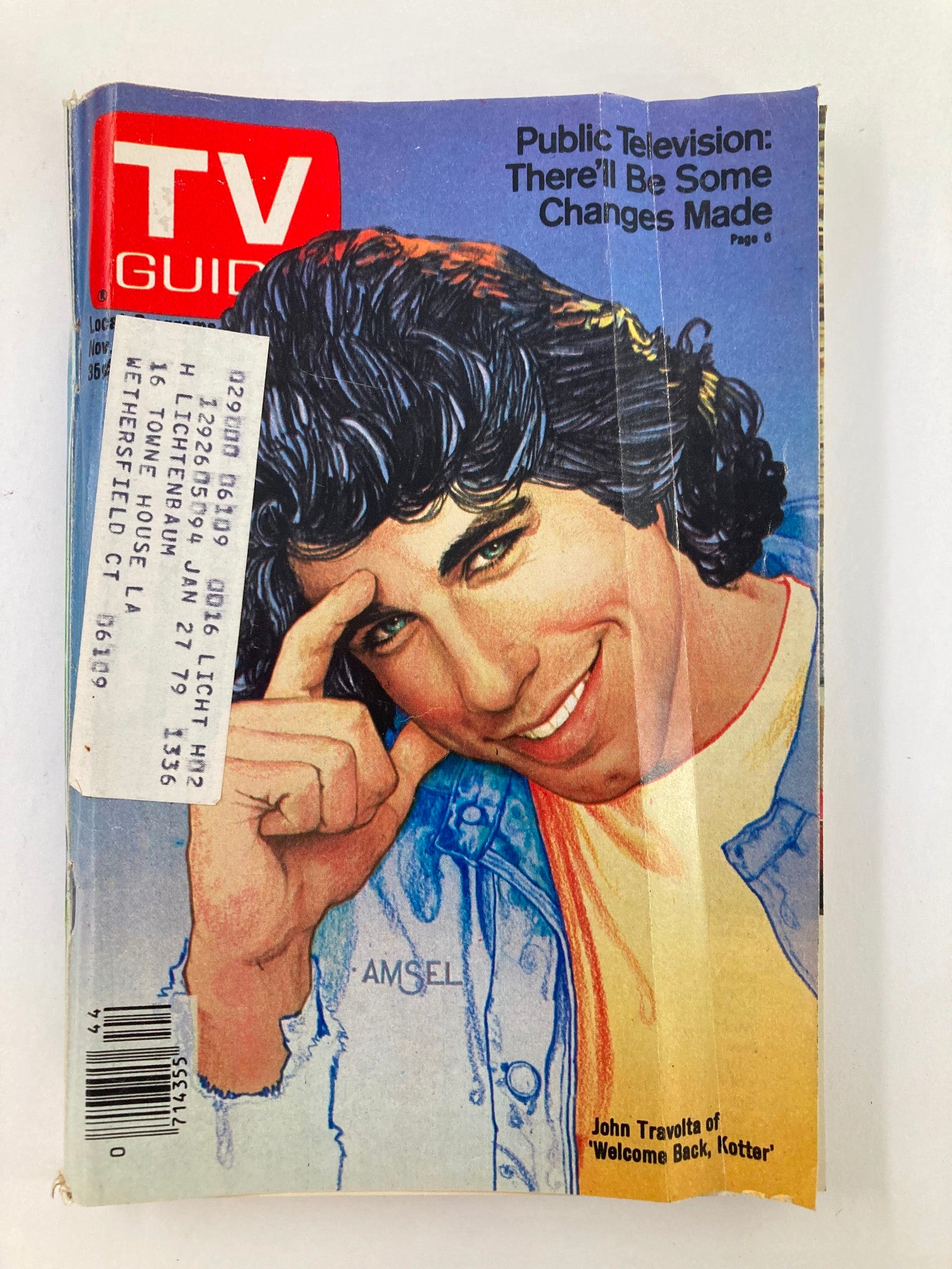 Cover of TV Guide Magazine, November 4, 1978 featuring John Travolta, highlighting the Western New England Edition. The magazine showcases Travolta's iconic look from the late 1970s.