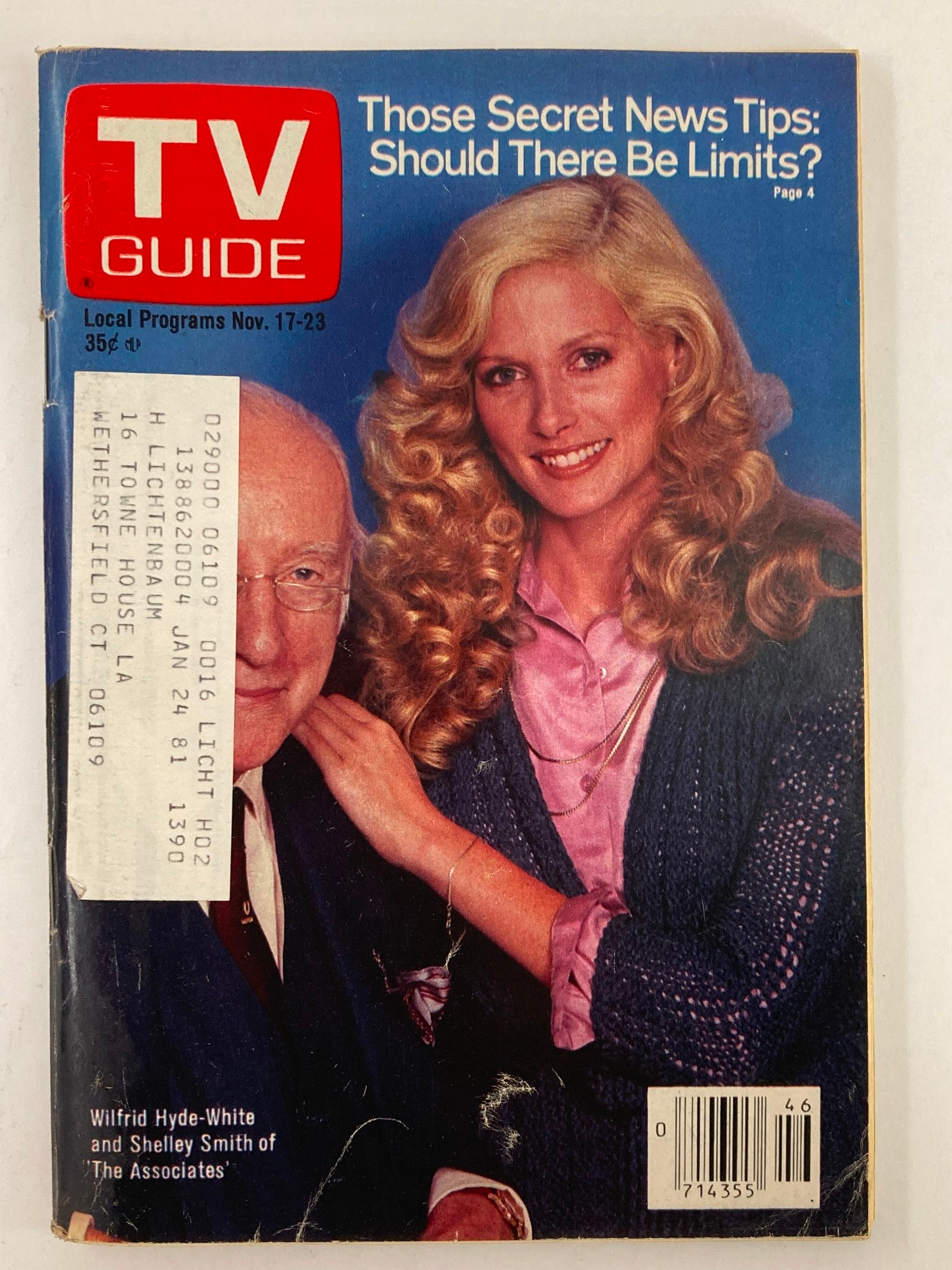 Cover of TV Guide Magazine November 17 1979 featuring Shelley Smith, highlighting the topic 'Those Secret News Tips: Should There Be Limits?' with local program listings.