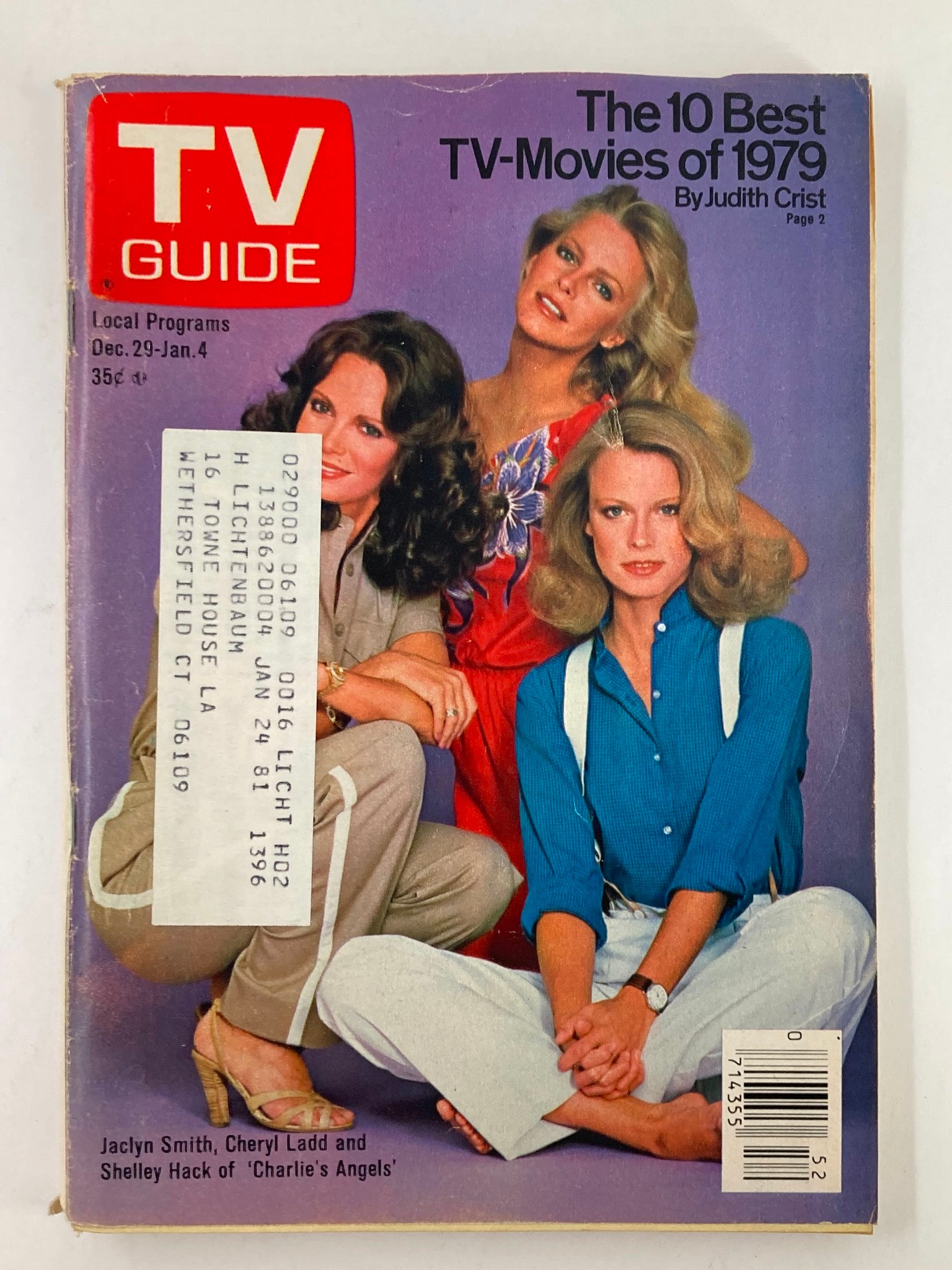 TV Guide Magazine cover from December 29, 1979 featuring Jaclyn Smith, Cheryl Ladd, and Shelley Hack, highlighting the best TV-movies of the year. This Western New England edition captures the essence of late 1970s pop culture.