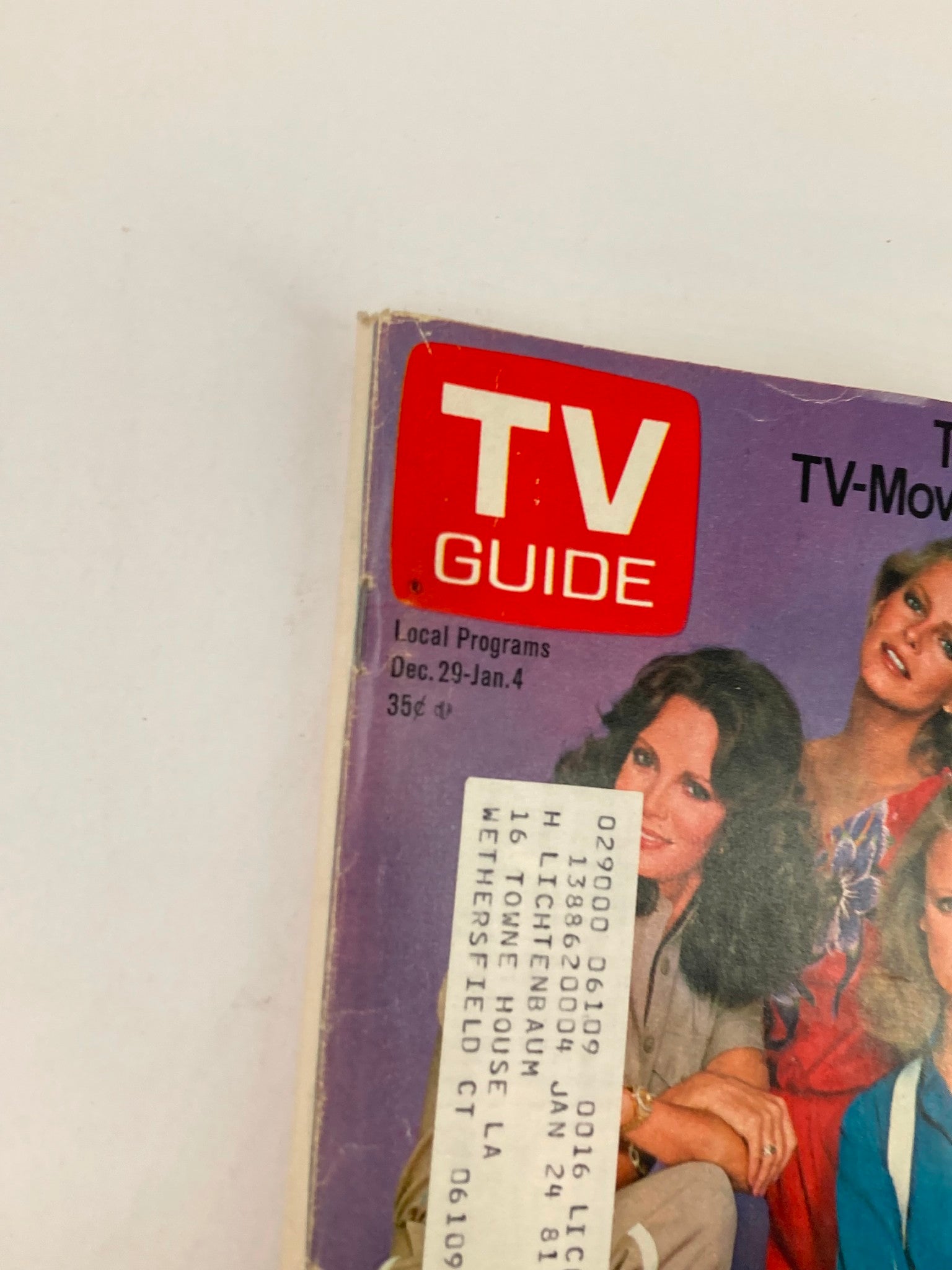 Close-up of the TV Guide Magazine cover dated December 29, 1979, showcasing Jaclyn Smith, Cheryl Ladd, and Shelley Hack as they represent influential television figures of the era.