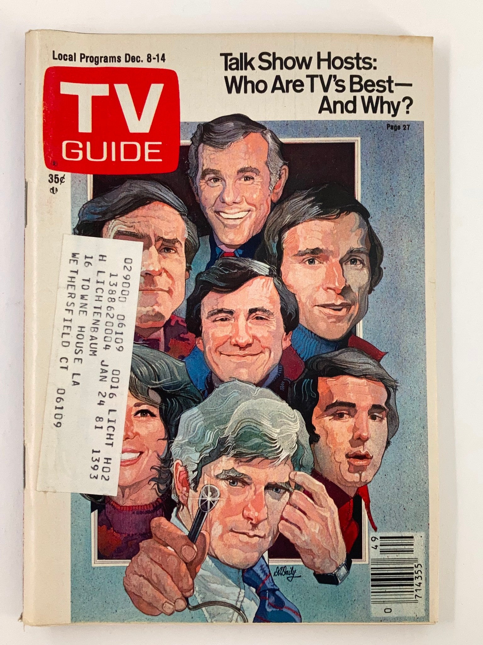 TV Guide Magazine from December 8, 1979, featuring Johnny Carson on the cover, showcasing notable TV personalities and talk show hosts.