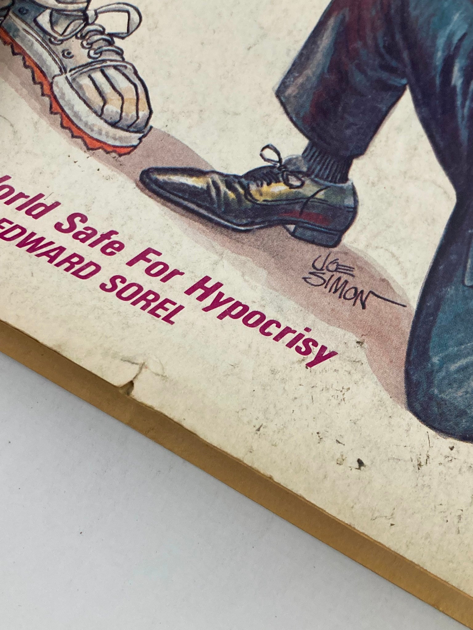 Close-up of the artwork on the cover of VTG Sick Magazine June 1973 Vol 13 #2, focusing on the phrase 'Making The World Safe For Hypocrisy' by artist Edward Sorel.