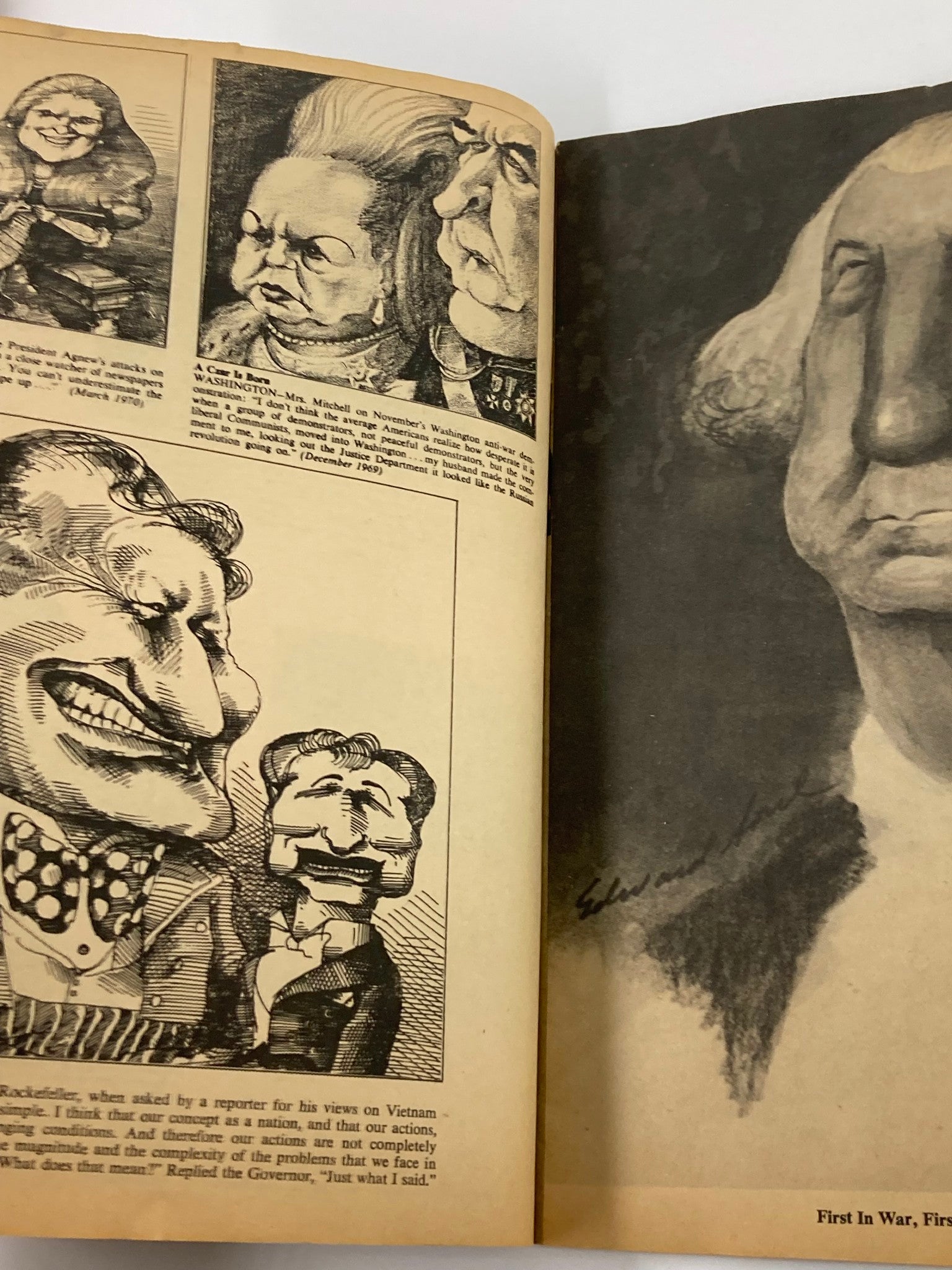 Illustration page from VTG Sick Magazine June 1973 Vol 13 #2 featuring caricatures and humorous commentary on politicians and historical figures.