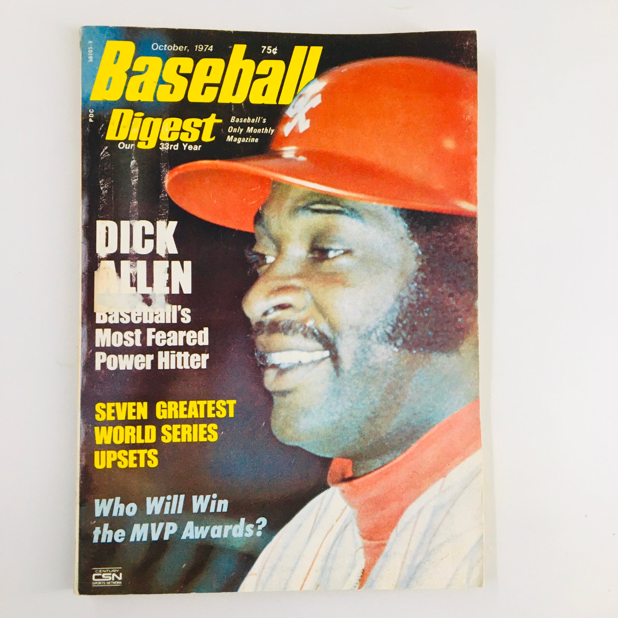 VTG Baseball Digest Magazine October 1974 featuring Dick Allen, showcasing his profile and highlighted as baseball's most feared power hitter.