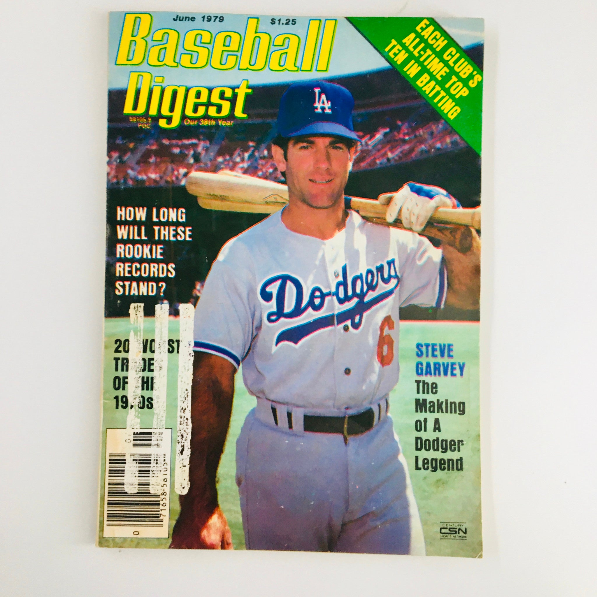 VTG Baseball Digest Magazine June 1979 featuring Steve Garvey on the cover, showcasing his role as a Dodger Legend alongside prominent articles and advertisements.