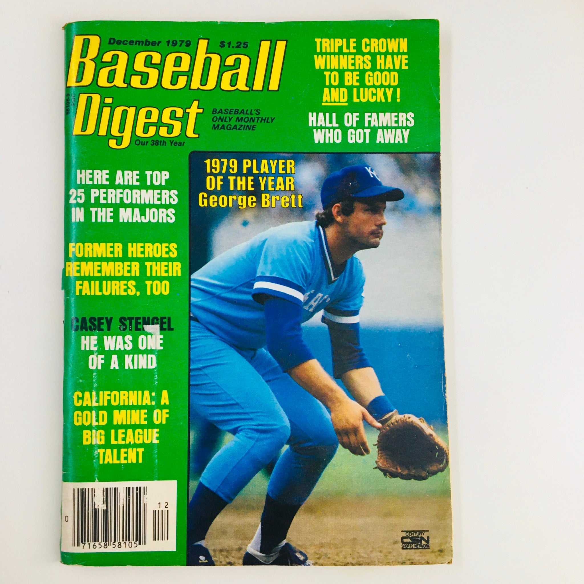 Cover of VTG Baseball Digest Magazine from December 1979 featuring George Brett, the 1979 Player of the Year, showcasing baseball highlights and collectible details.