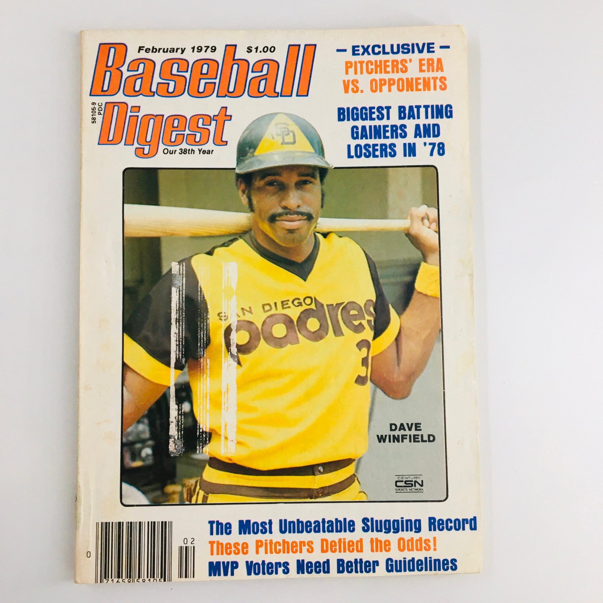 VTG Baseball Digest Magazine February 1979 featuring Dave Winfield on the cover, showcasing topics on pitchers, batting gains, and losses. A collectible piece for baseball enthusiasts.