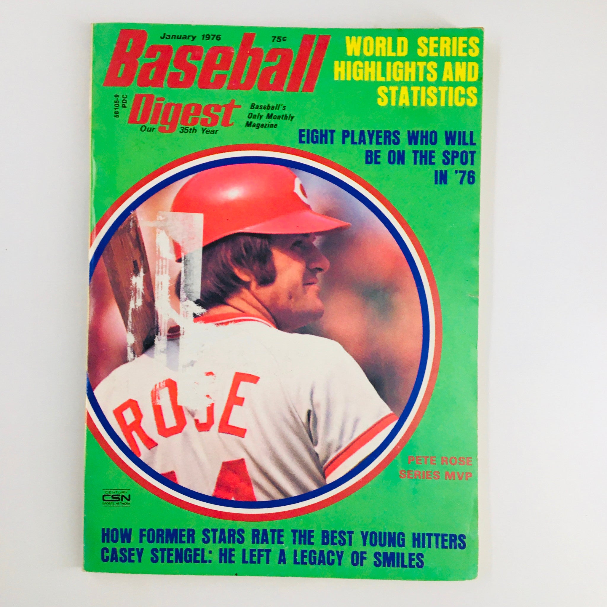 VTG Baseball Digest Magazine January 1976 featuring Pete Rose, The Series MVP, with vibrant cover highlighting World Series statistics and notable players.
