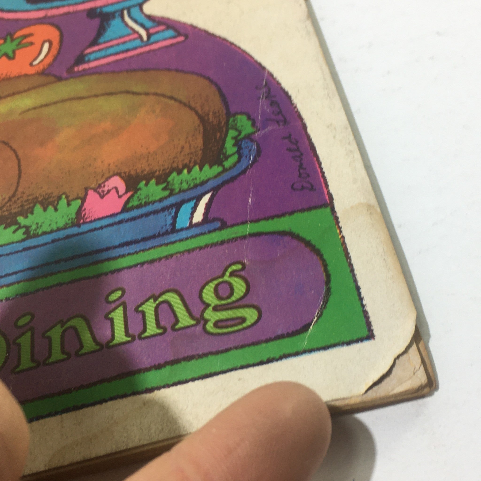 Close-up of the Cue Magazine: June 5 1971 cover highlighting the title 'New Jersey Dining', along with details of a roast and decorative elements.