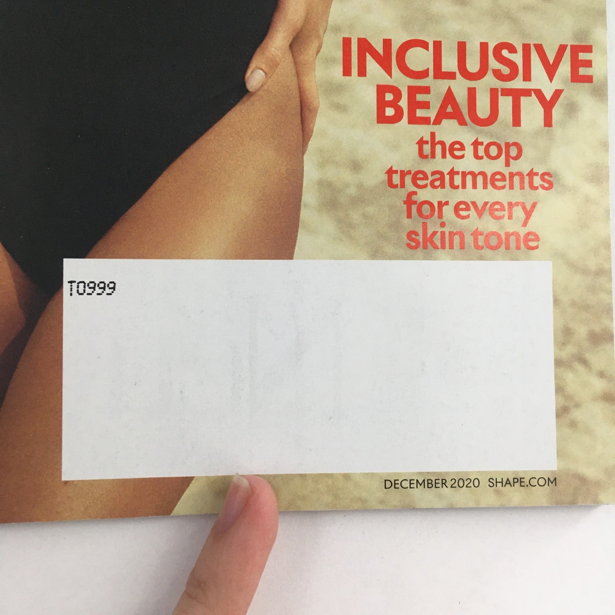 Back cover of Shape Magazine December 2020, highlighting inclusive beauty and top treatments for every skin tone, featuring a stylish design.