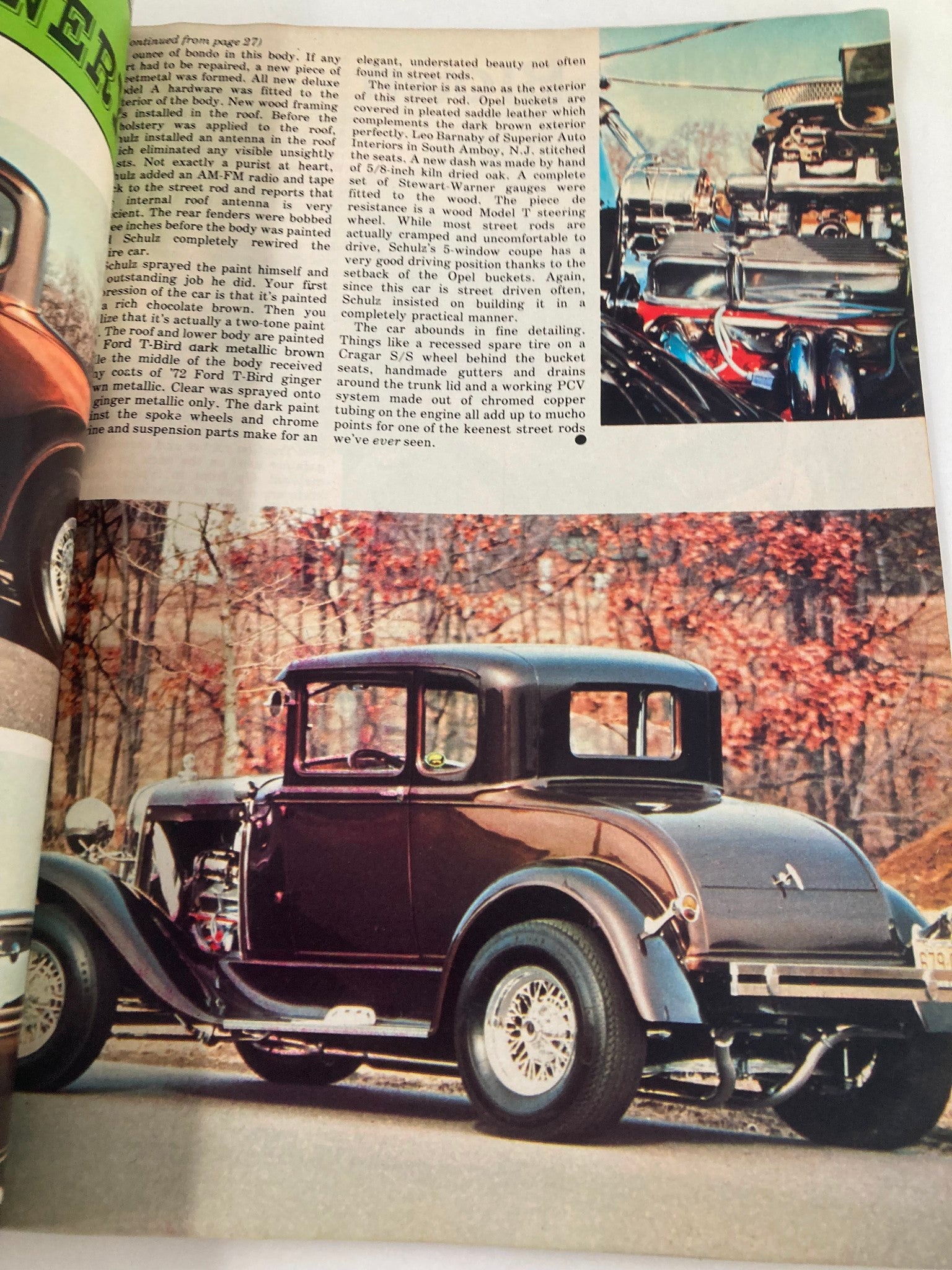 Photograph of a classic car in Rod Power Magazine June 1976, highlighting its elegant style and custom modifications.