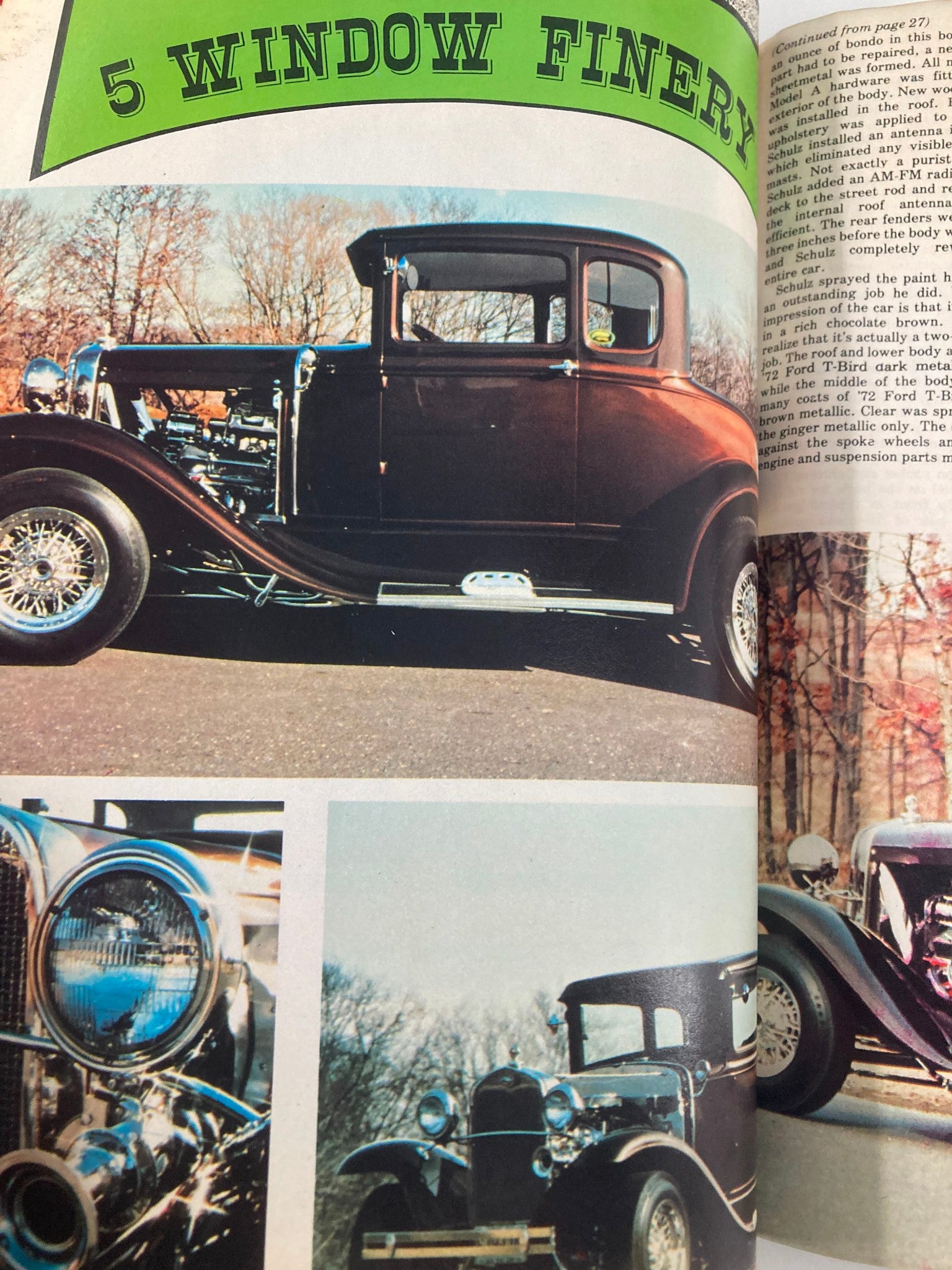 Close-up view of a classic car engine featured in Rod Power Magazine June 1976, displaying intricate mechanical details and vintage design.
