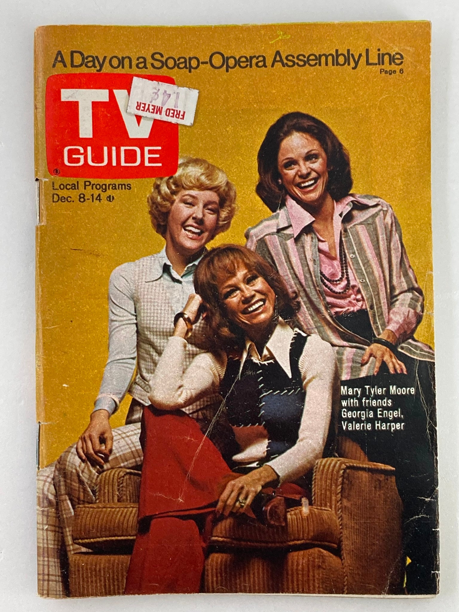 TV Guide Magazine December 8 1973 #1080 featuring Georgia Engel on the cover, alongside Mary Tyler Moore and Valerie Harper, showcasing a nostalgic look at early 1970s television.