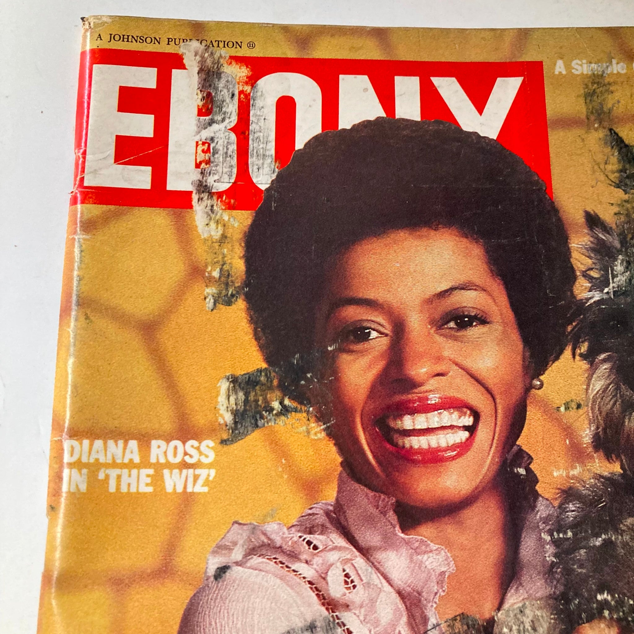 Close-up of the Vintage Ebony Magazine cover from November 1978 with Diana Ross, highlighting her radiant smile and the title 'Diana Ross in The Wiz', a perfect piece for nostalgia and magazine collectors.