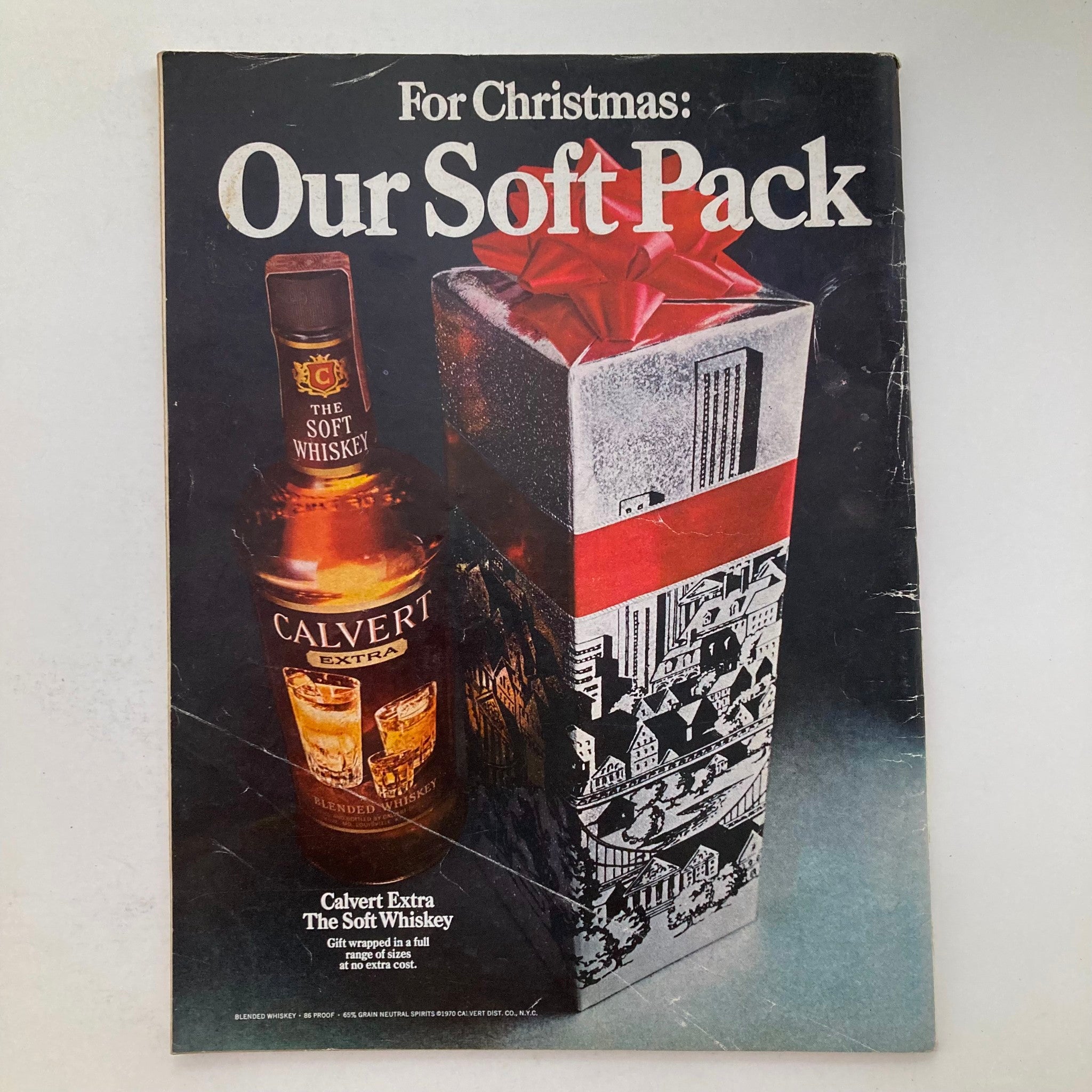 Vintage Newsweek magazine from December 7, 1970 featuring Jack Nicholson on the cover and an advertisement for Calvert Extra Blended Whiskey, emphasizing holiday gifting.