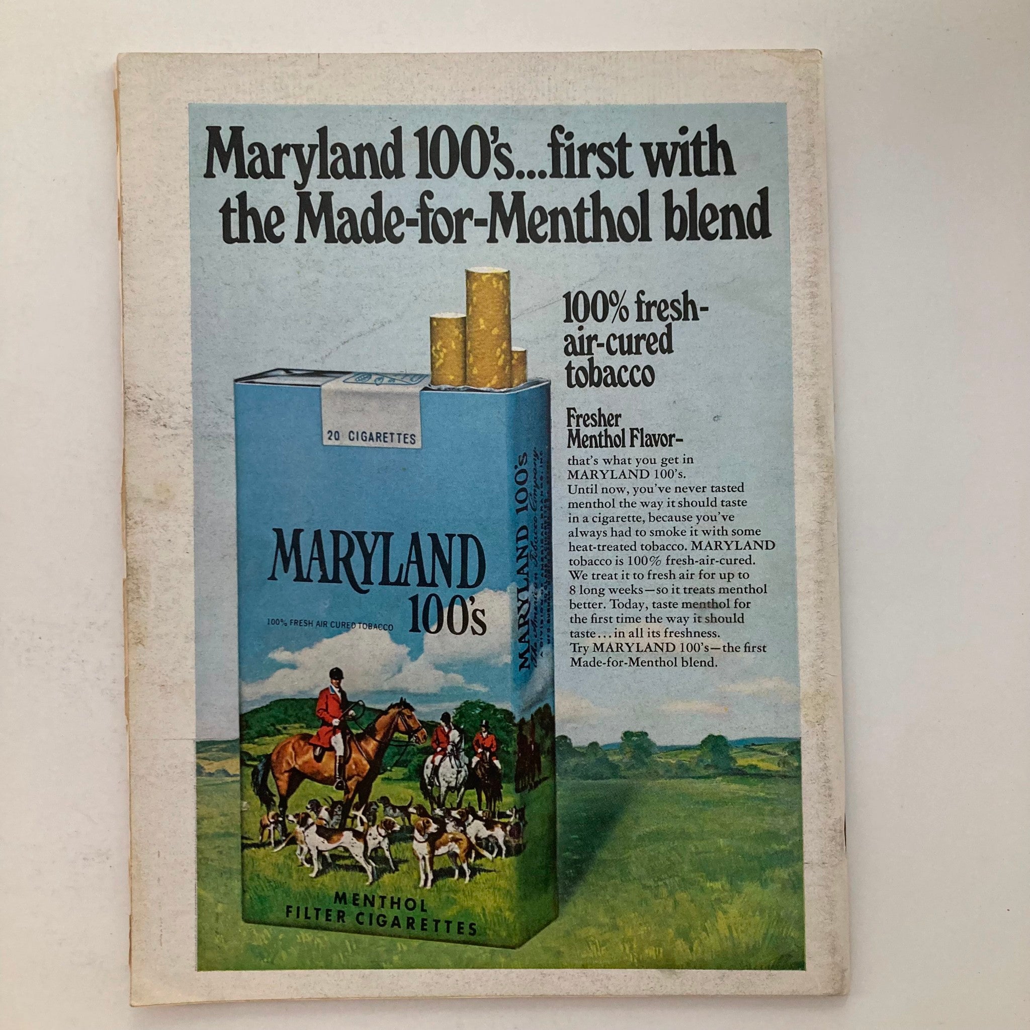 VTG Newsweek Magazine November 23 1970 back advertisement for Maryland 100's menthol cigarettes, highlighting their fresh flavor and air-cured tobacco.