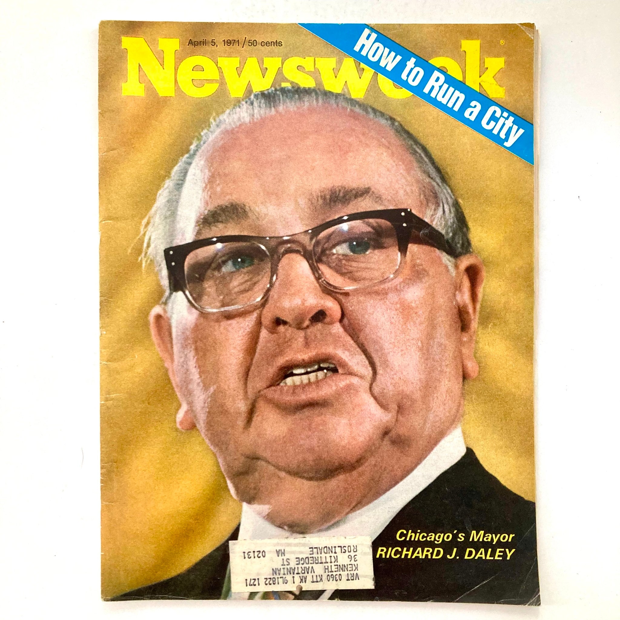 Cover of VTG Newsweek Magazine April 5 1971 featuring Chicago's Mayor Richard J. Daley, highlighting the article 'How to Run a City'.