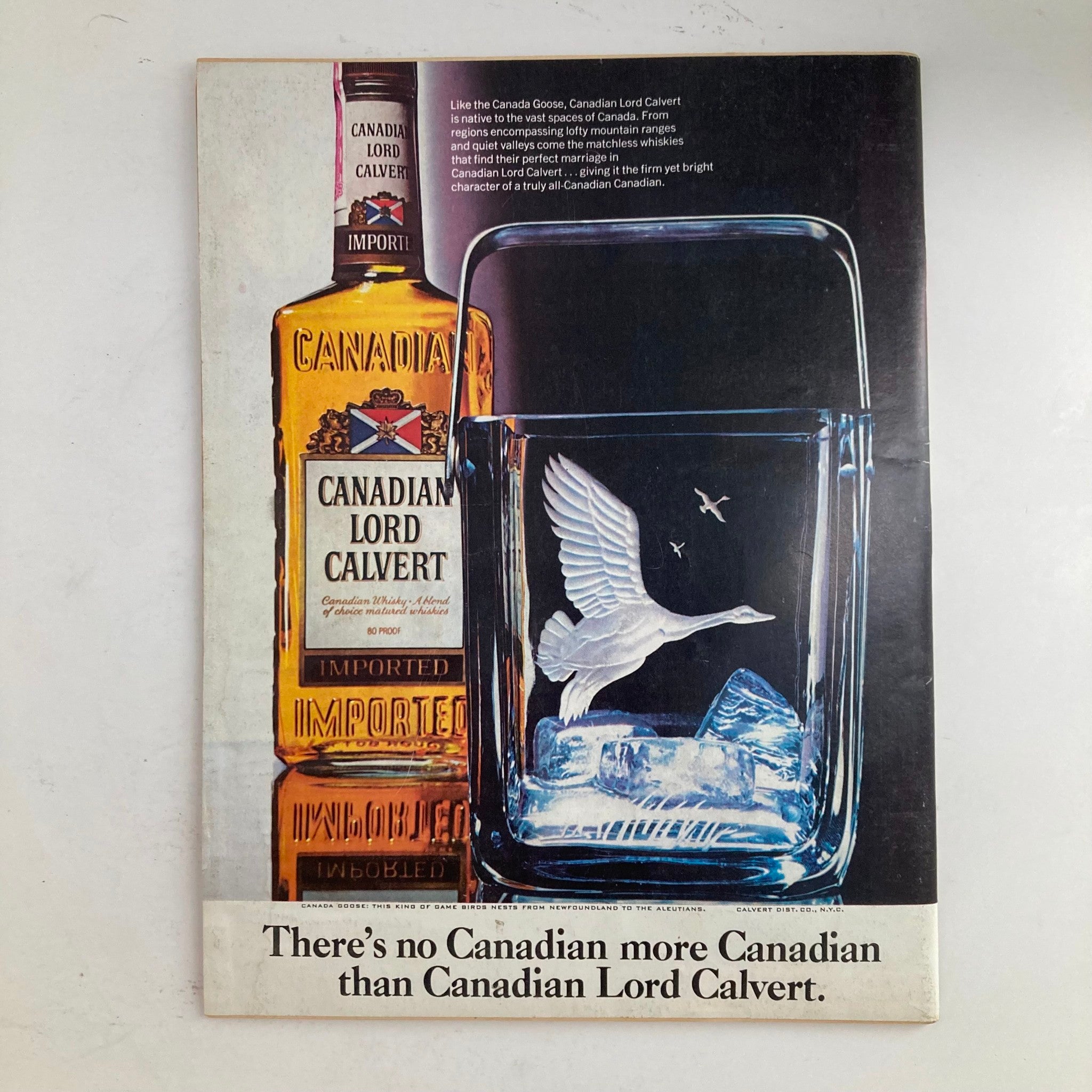 Back cover of VTG Newsweek Magazine July 23 1973 with an advertisement for Canadian Lord Calvert whiskey, reflecting advertising styles of the 1970s.