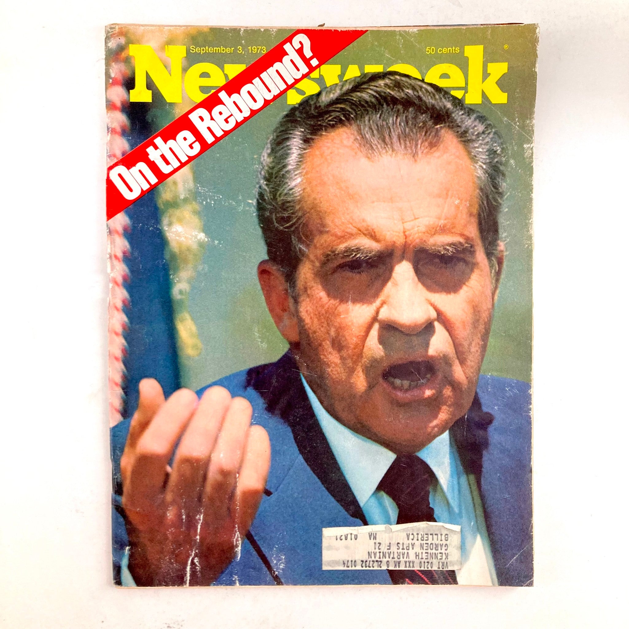 Cover of VTG Newsweek Magazine September 3 1973 titled 'Richard Nixon On The Rebound?' featuring a depiction of Richard Nixon making an expressive gesture.