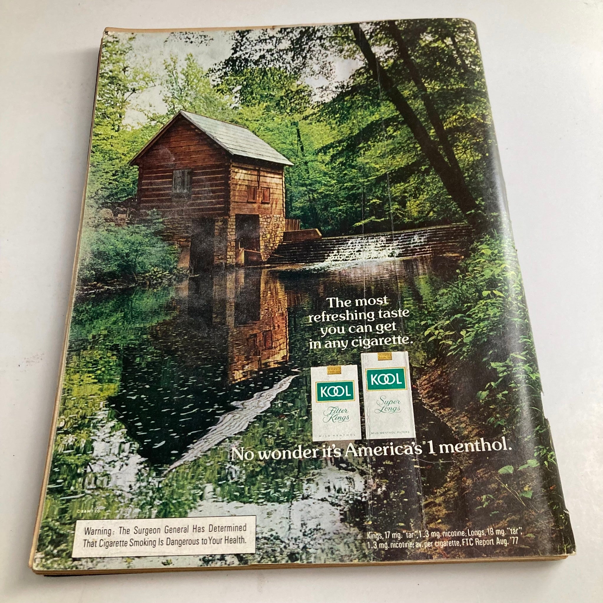 Back cover of Playboy Magazine January 1978, displaying a serene landscape advertisement for Kool cigarettes.