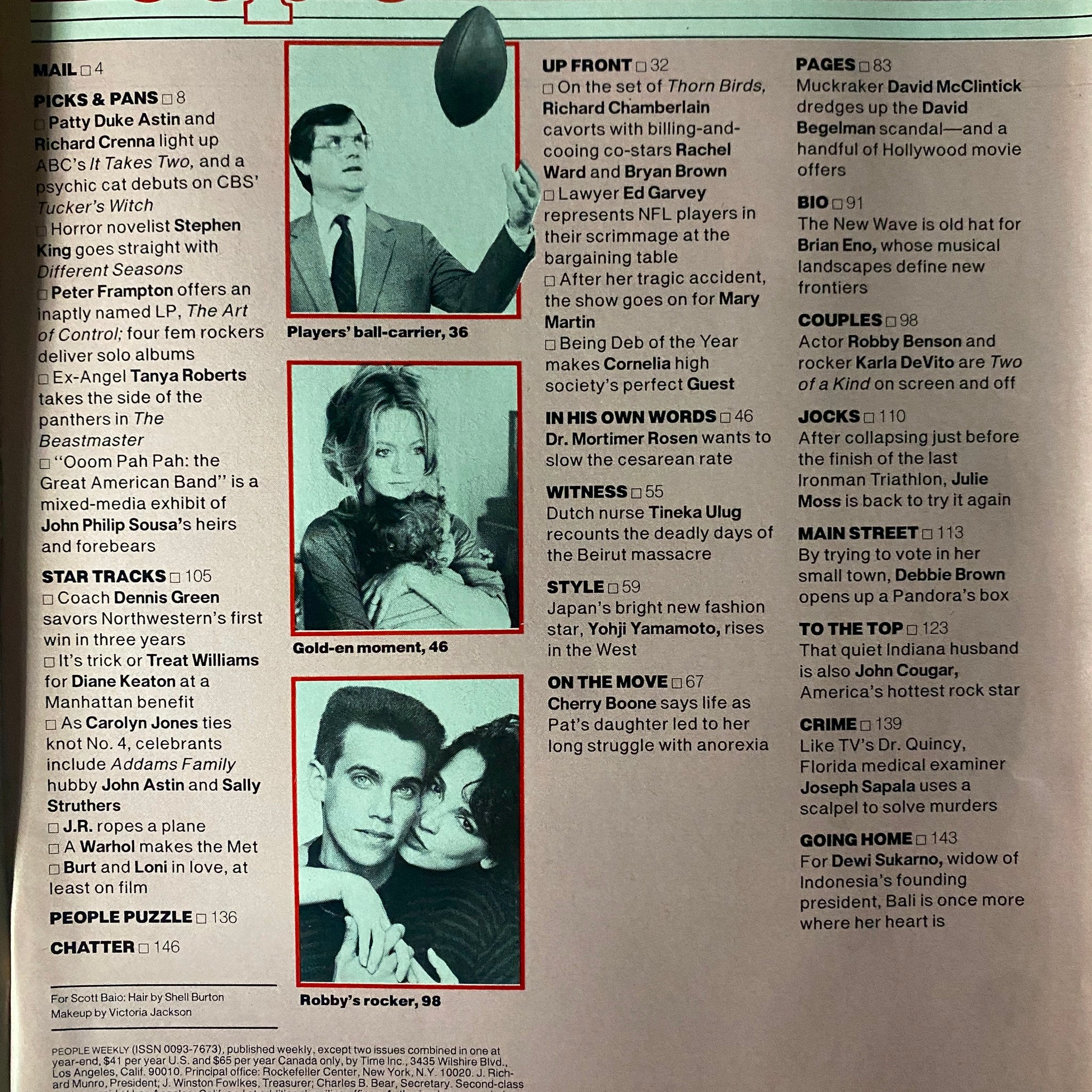 Inside pages of People Weekly Magazine October 11, 1982 highlighting celebrity profiles, TV reviews, and entertainment features.