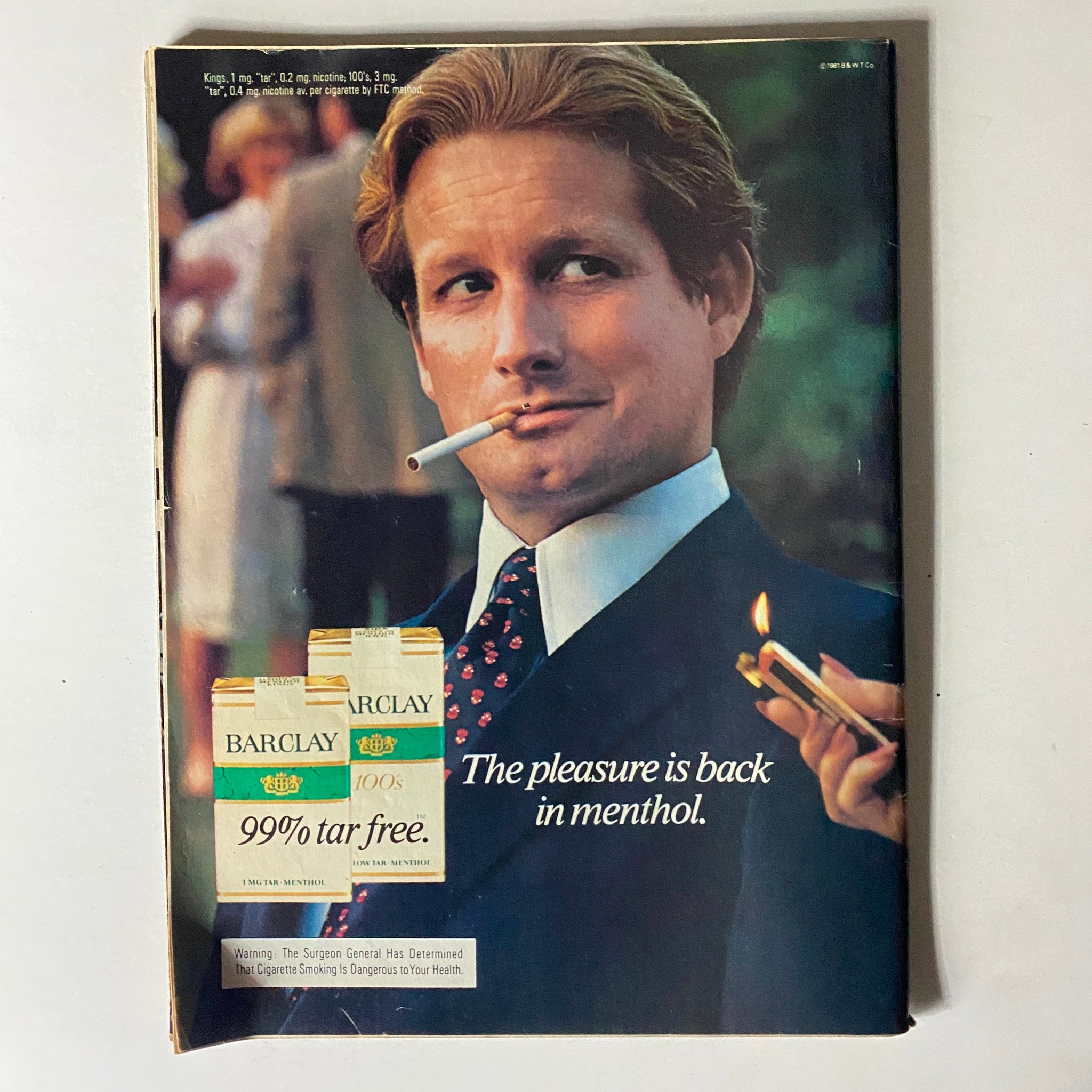 Advertisement page from People Weekly Magazine August 10, 1981, showing a man in a suit with a cigarette, promoting Barclay menthol cigarettes.