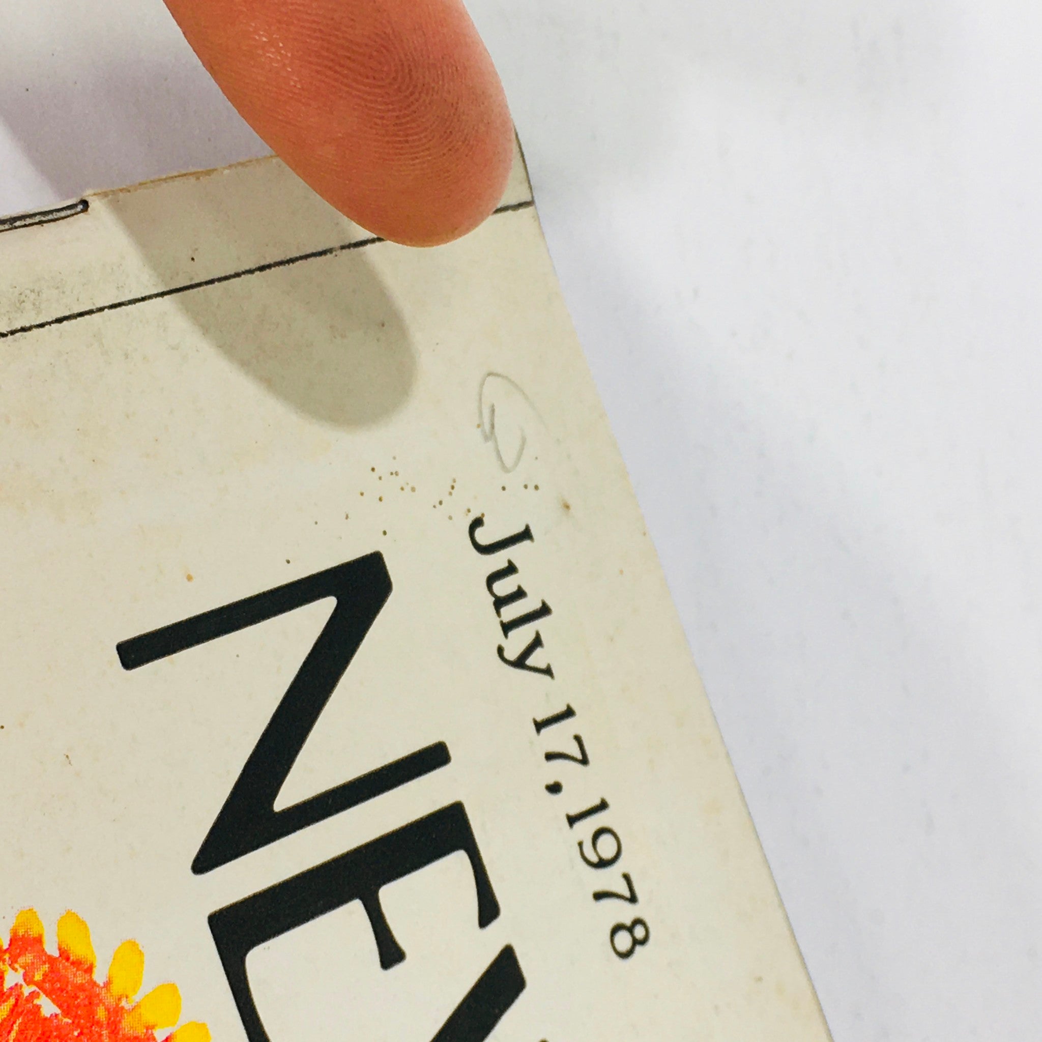 Close-up detail of The New Yorker: July 17 1978 magazine cover, highlighting date and corner features with wear consistent with vintage collectibles.